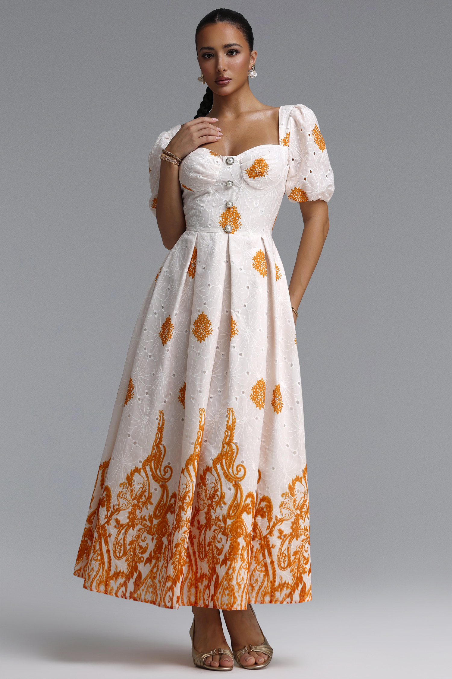 Nautica Resort Flowy Puff Sleeve Floral Print Woven Maxi Dress