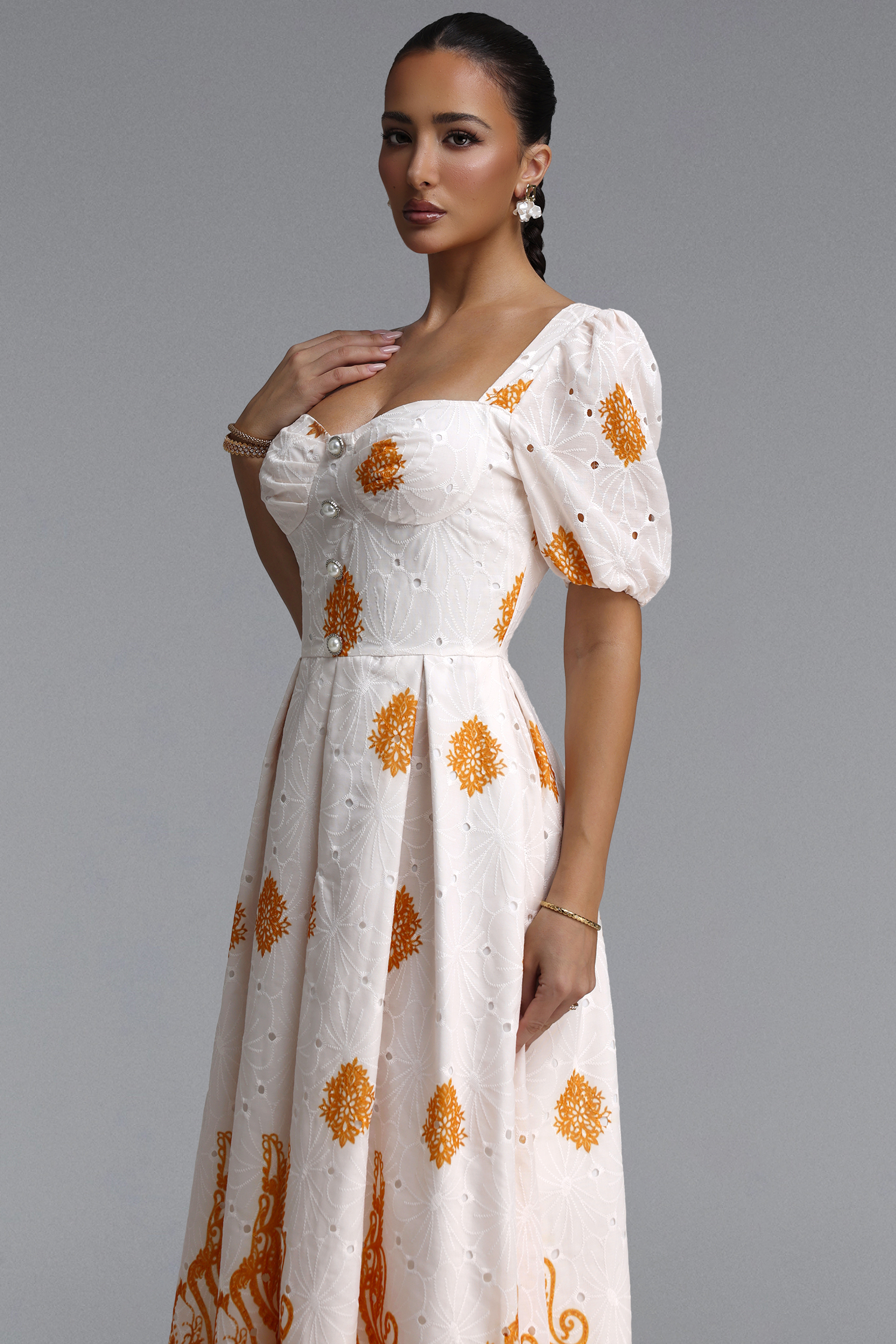 Nautica Resort Flowy Puff Sleeve Floral Print Woven Maxi Dress