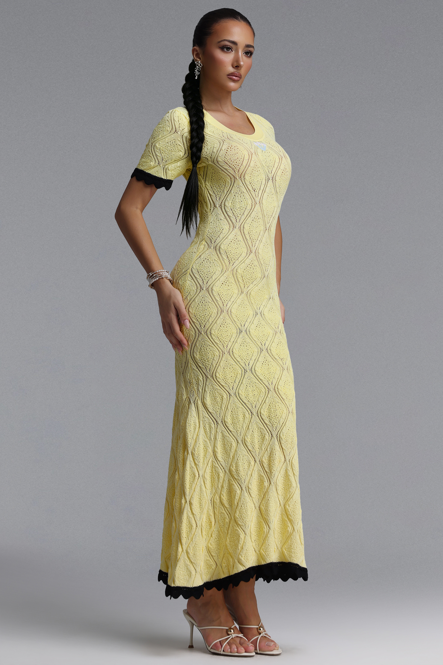 Spiral Elegant Cinched Short Sleeve Knit Maxi Dress
