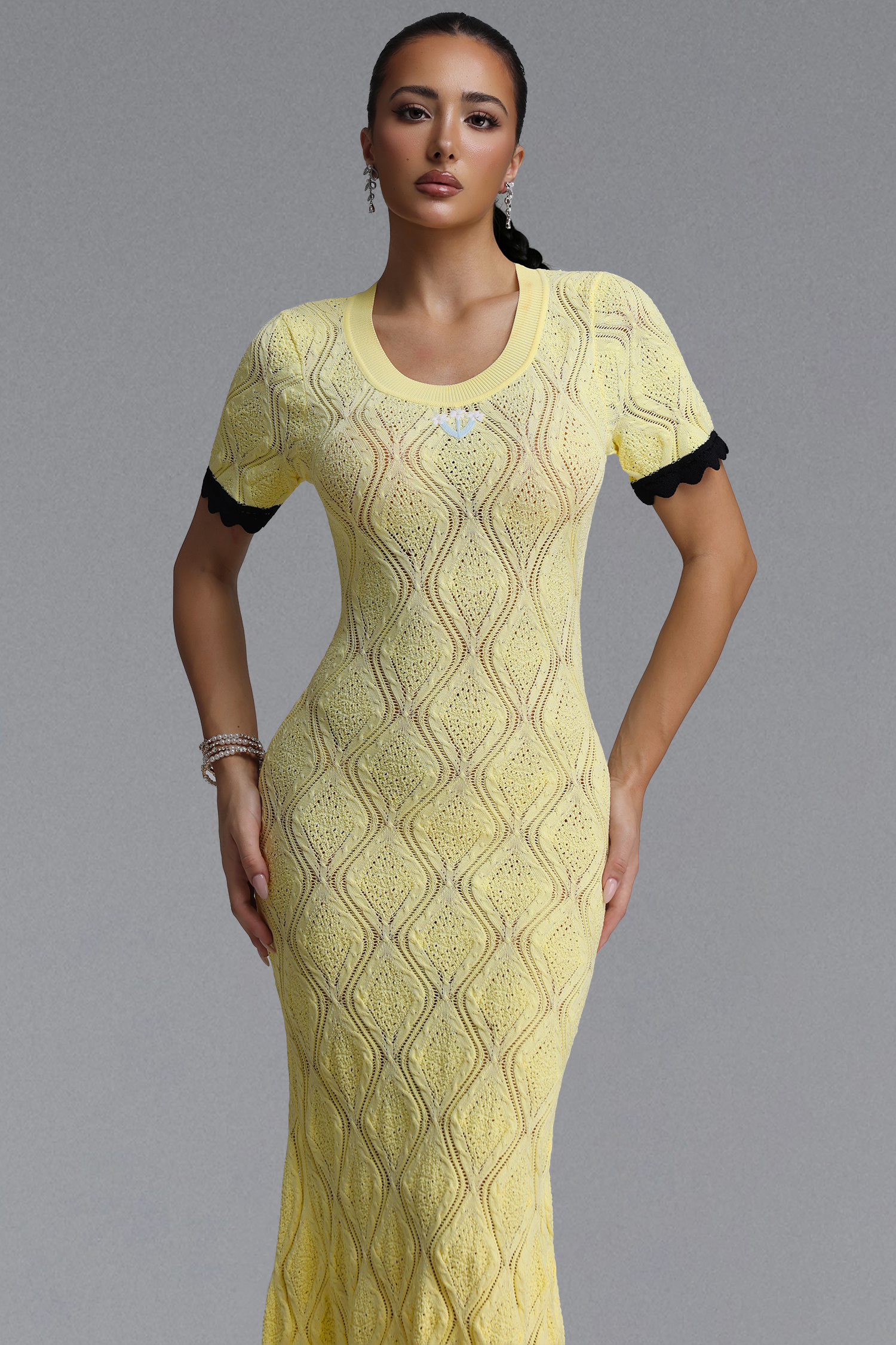 Spiral Elegant Cinched Short Sleeve Knit Maxi Dress