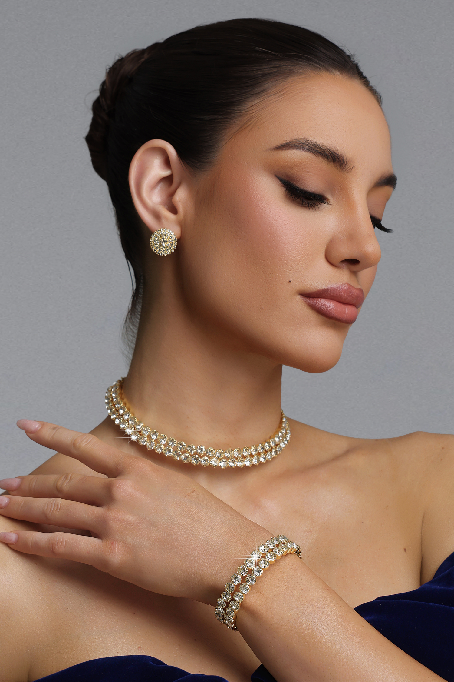 Minola Chunky Gold Pave Rhinestone Jewelry Set