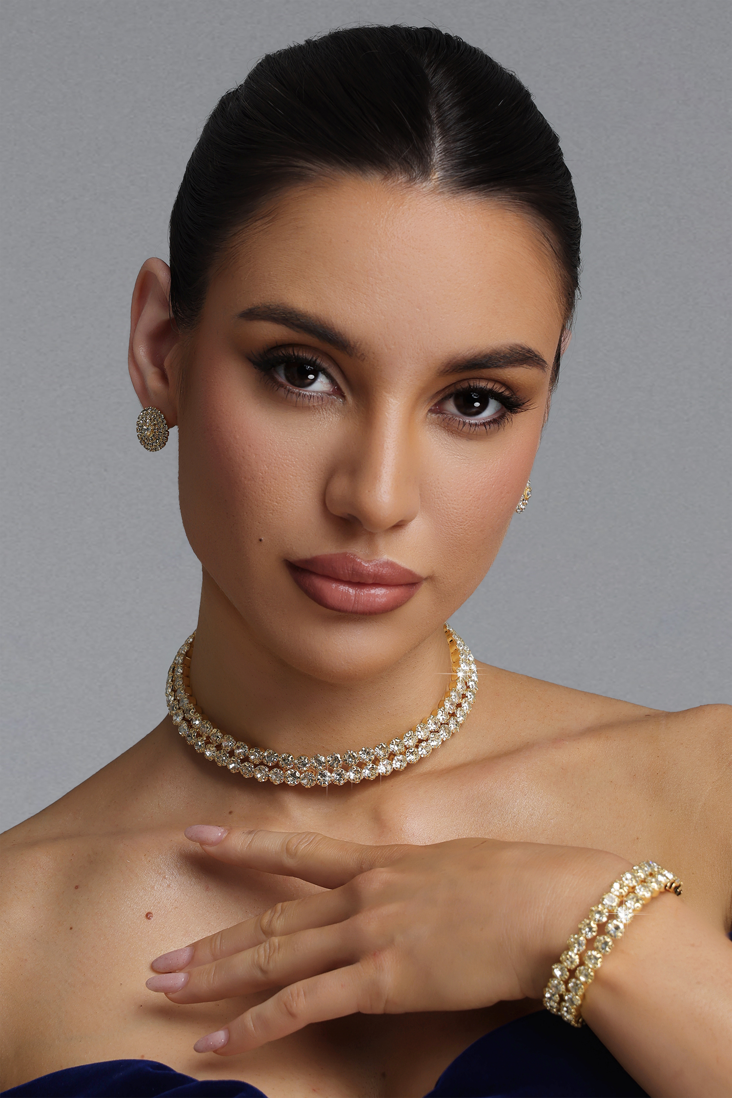 Minola Chunky Gold Pave Rhinestone Jewelry Set