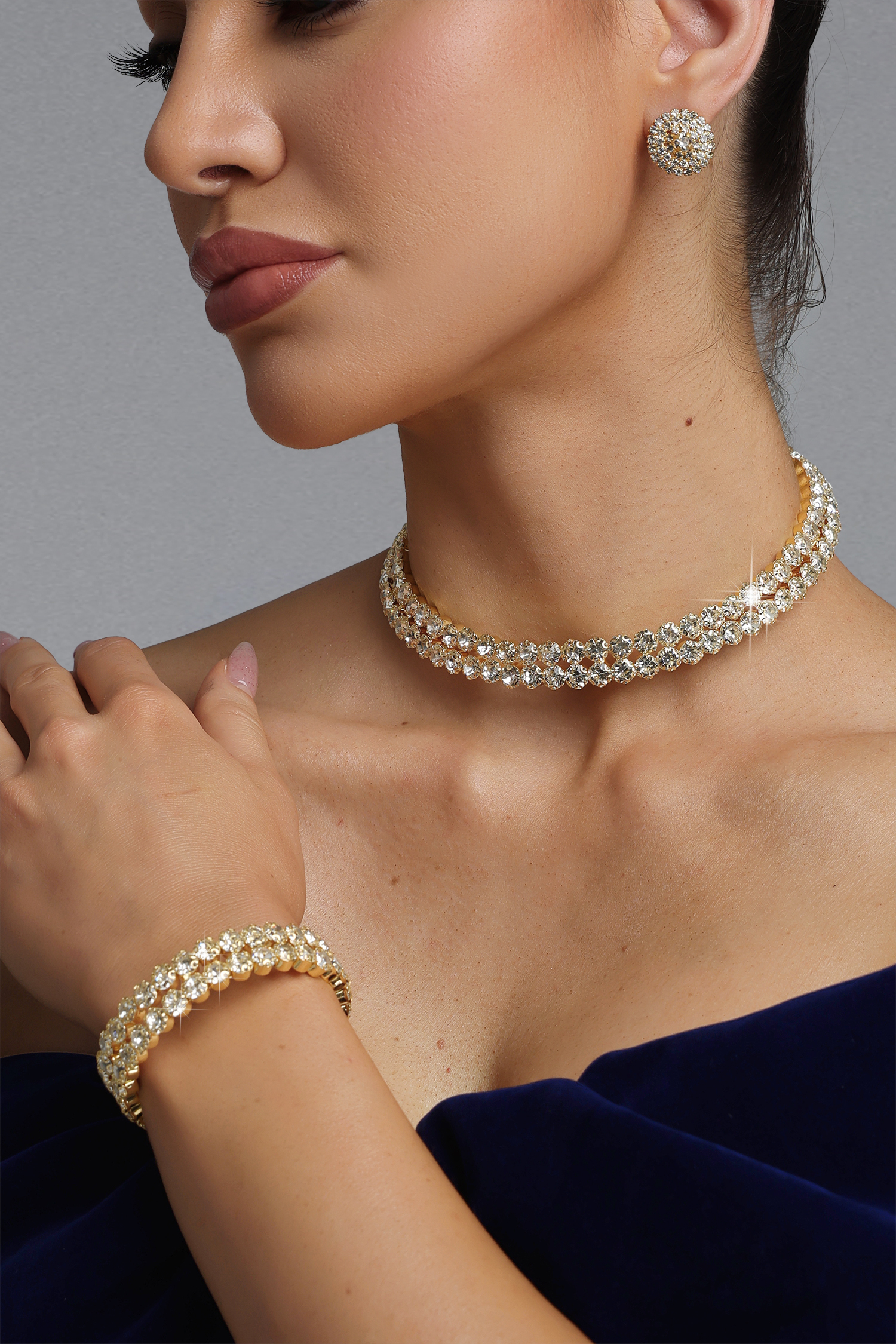 Minola Chunky Gold Pave Rhinestone Jewelry Set