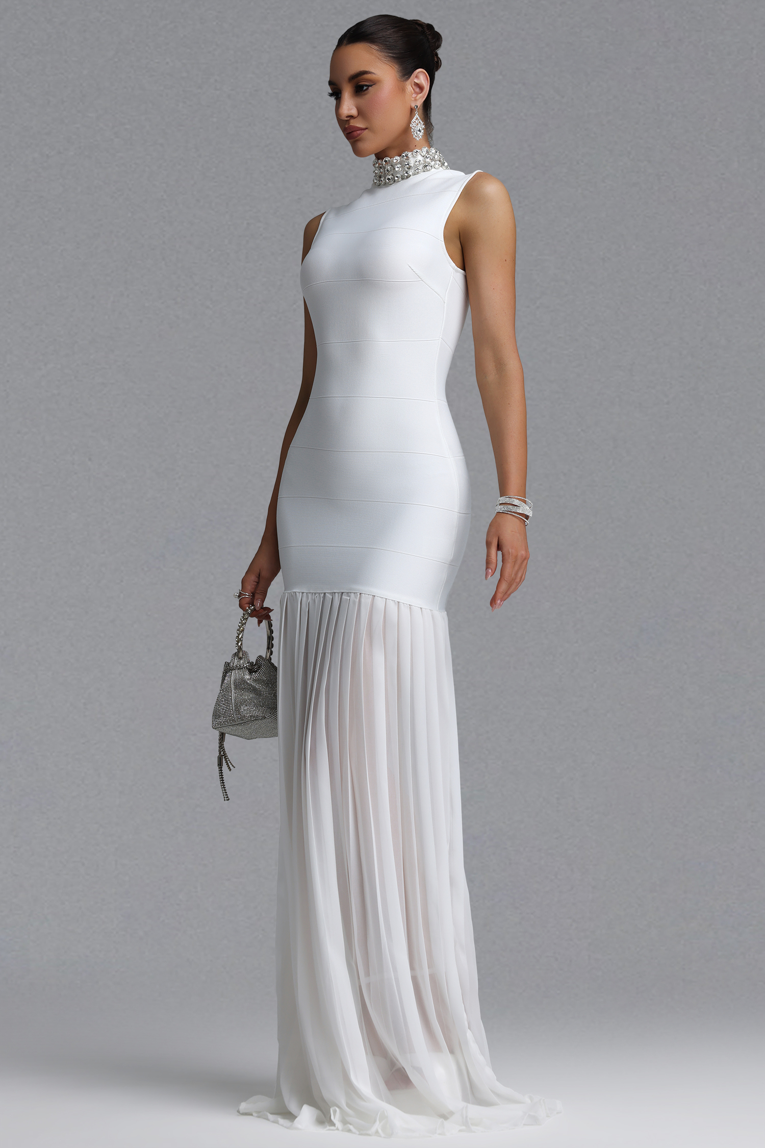 Tada Light Luxury Slim Thin Strap V-Neck Twill Sequin High Slit Mermaid Maxi Evening Dress