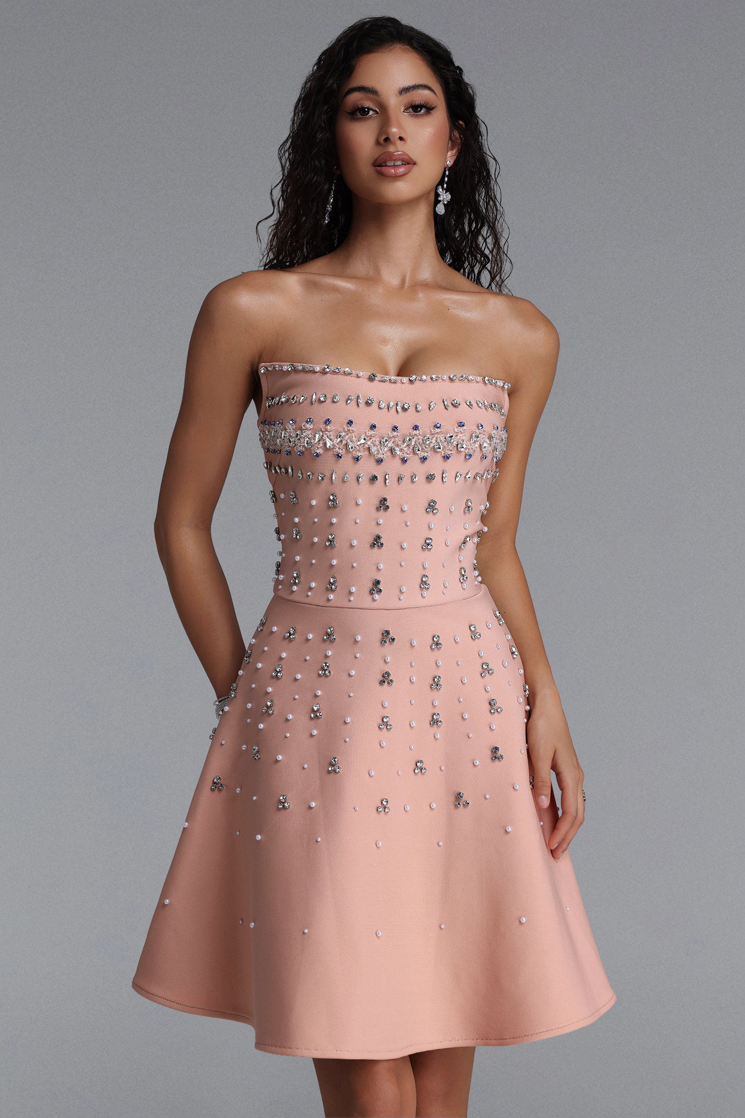 Kalic Strapless Diamond Bandage Pink Mini Dress