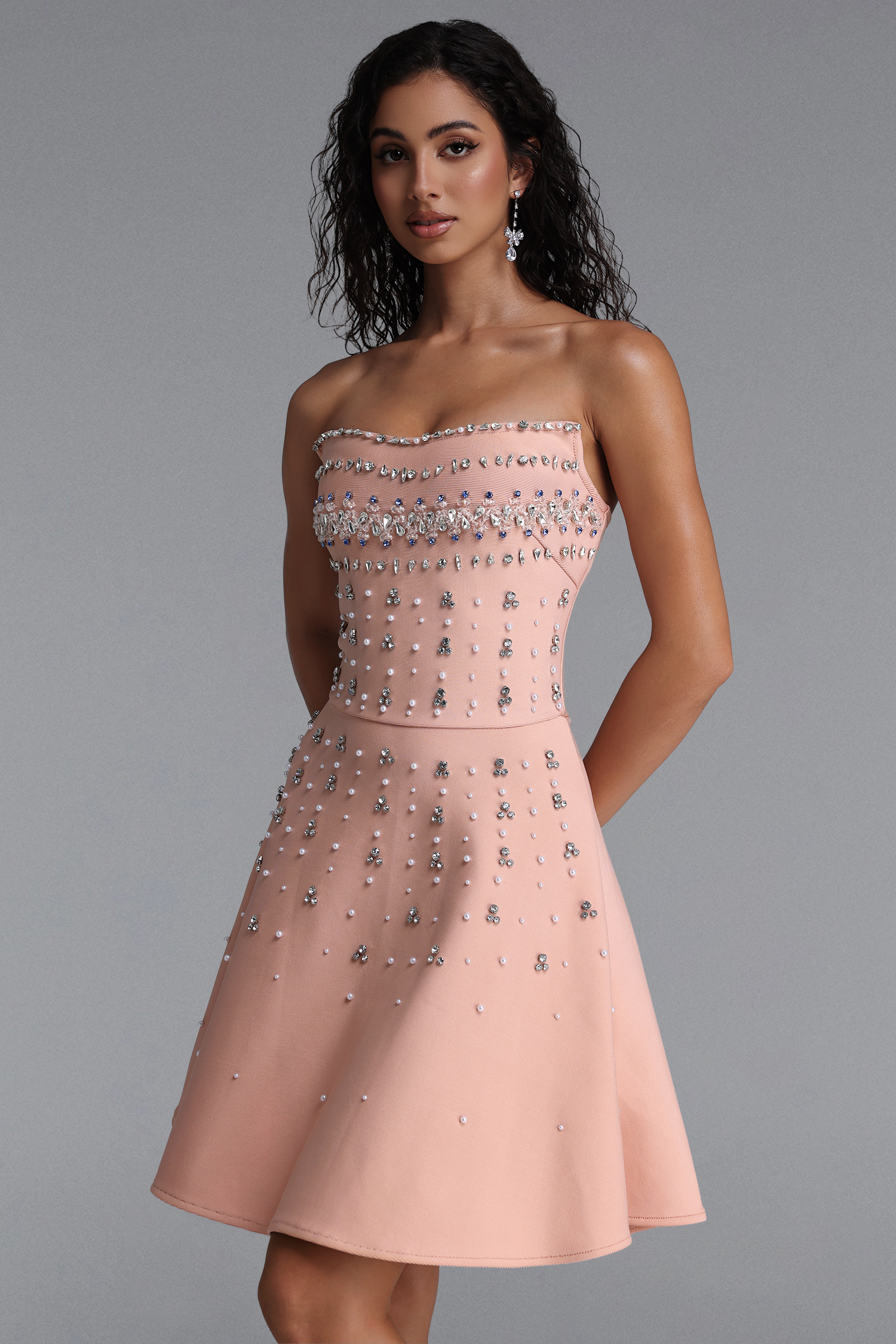 Kalic Strapless Diamond Bandage Pink Mini Dress