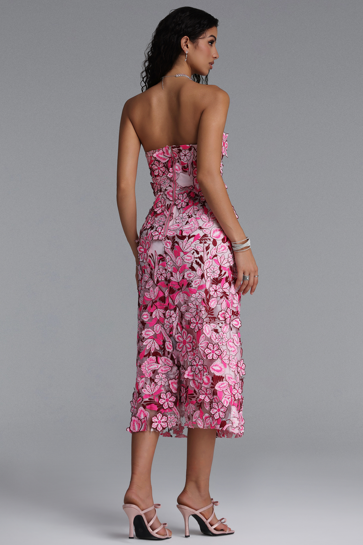 Noma Elegant Floral Strapless Slim Midi Dress