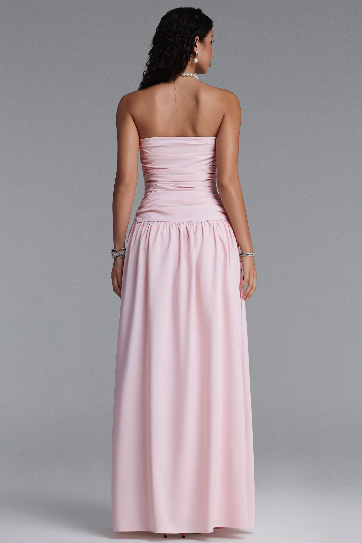 Marina Elegant Strapless Diamond Ruched Waist Maxi Dress