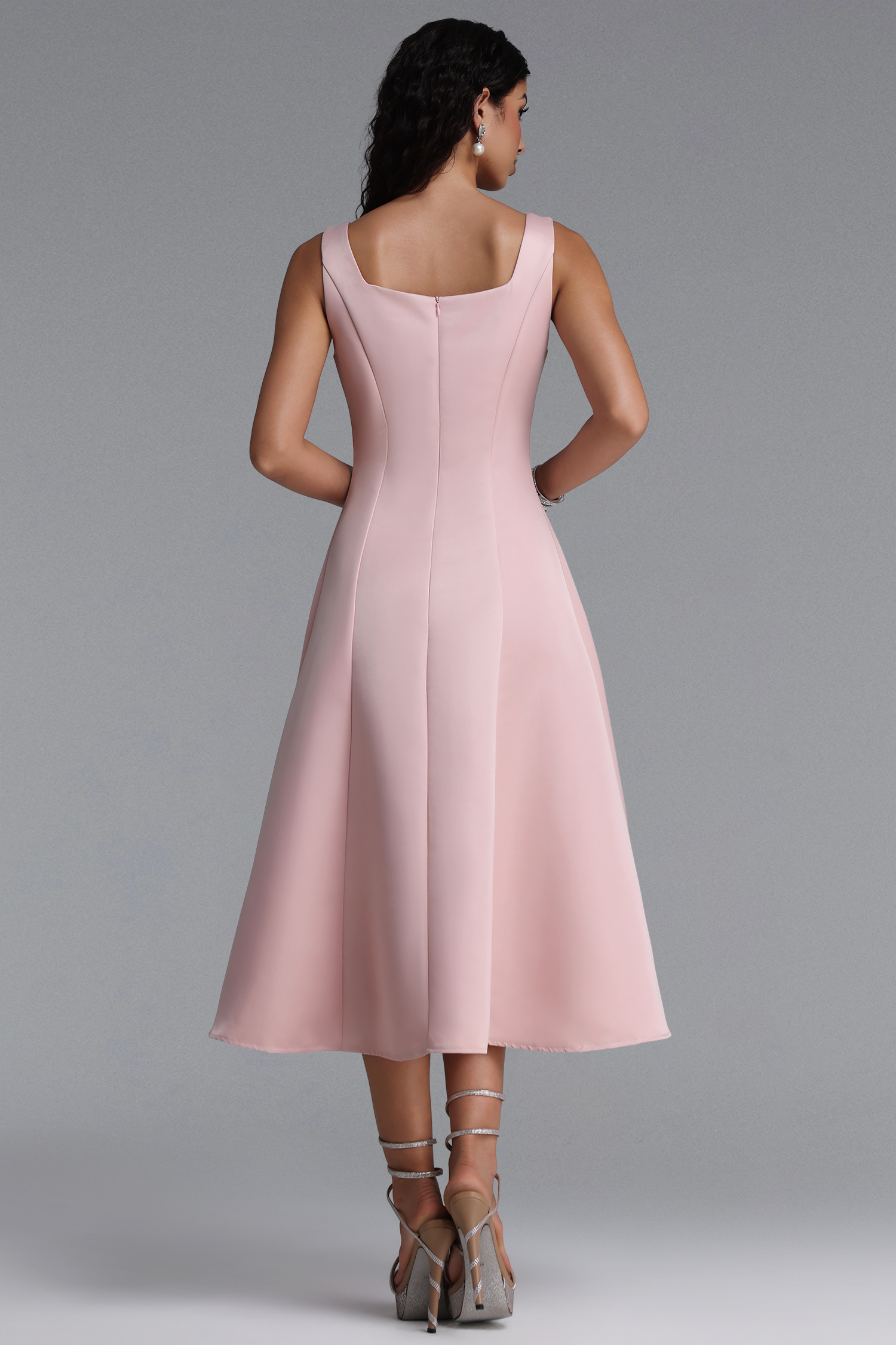 Pamak Luxury Square Neck Bow Midi Dress