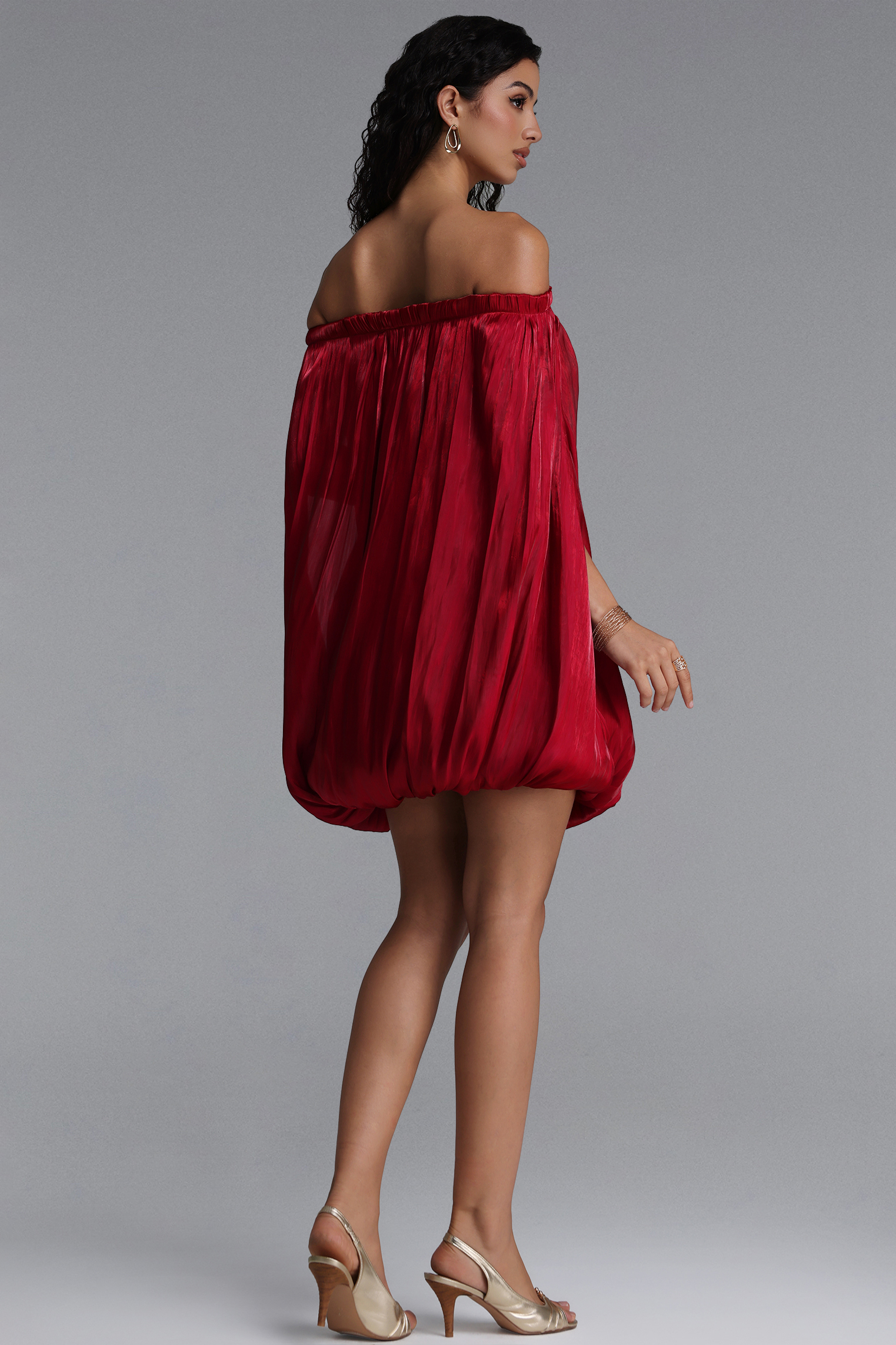Loulia Luxury Pleated Off Shoulder Bubble Mini Dress