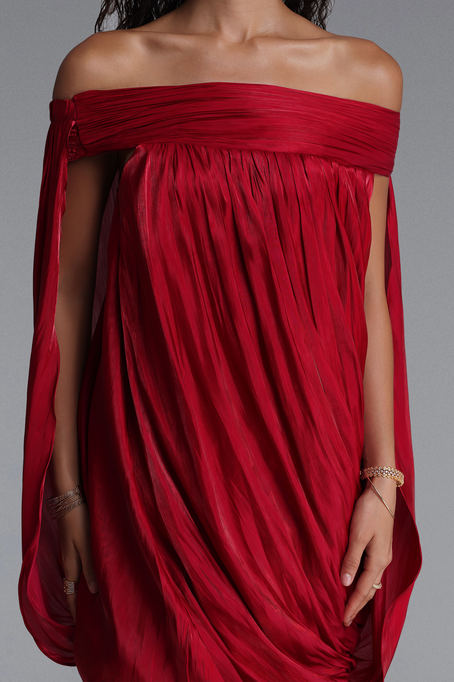 Loulia Luxury Pleated Off Shoulder Bubble Mini Dress