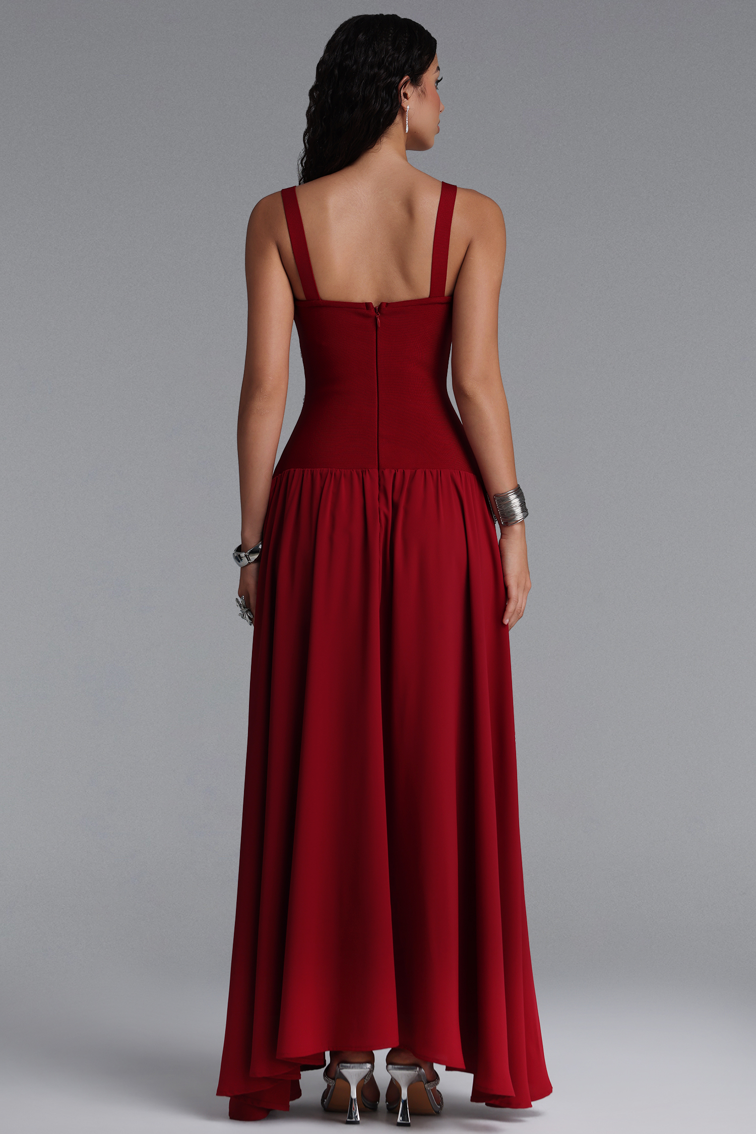Mirae Luxury Grid Rhinestone Bandage Maxi Dress