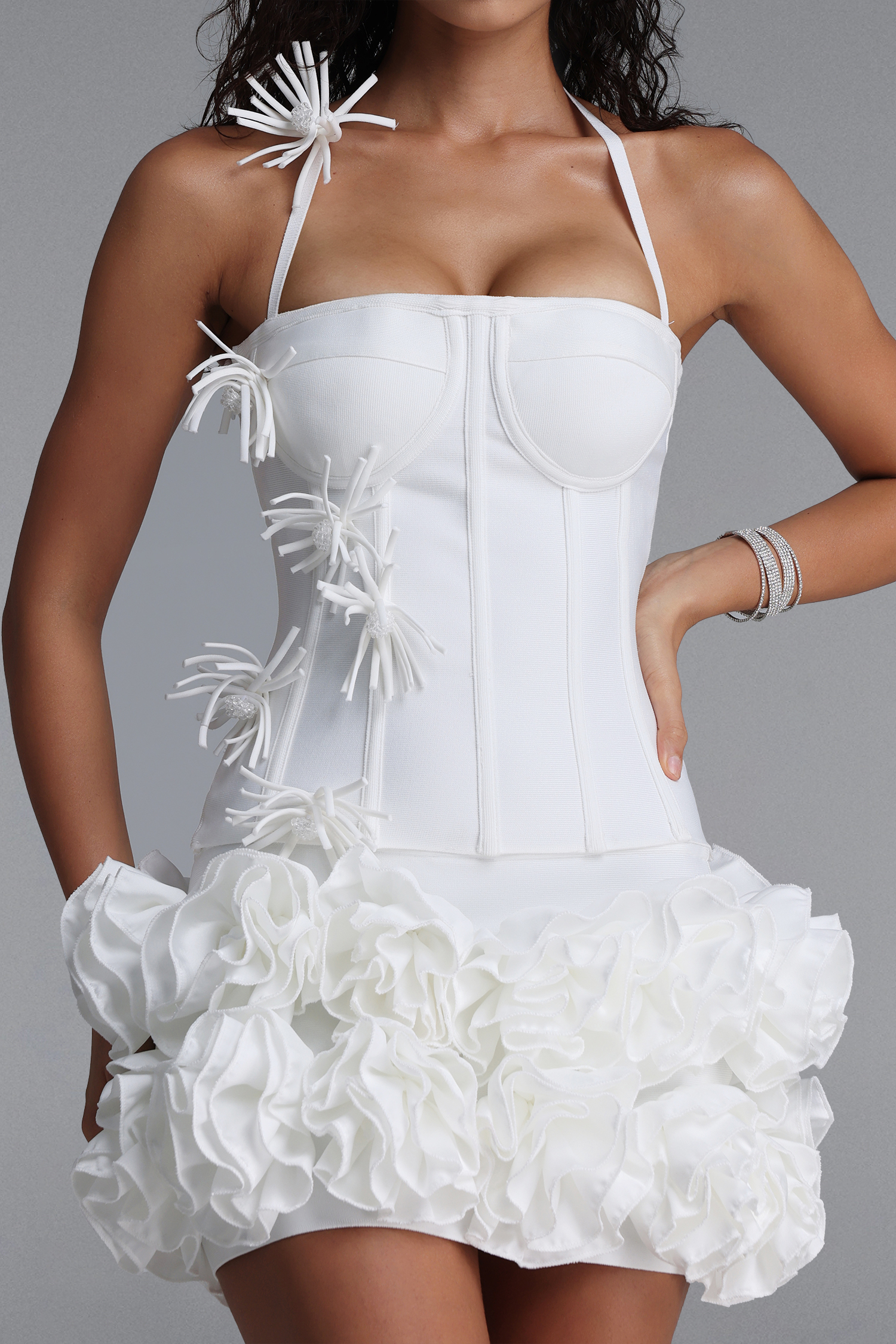 Kolari Romantic Halter Corset Floral Bandage Top and Skirt Set