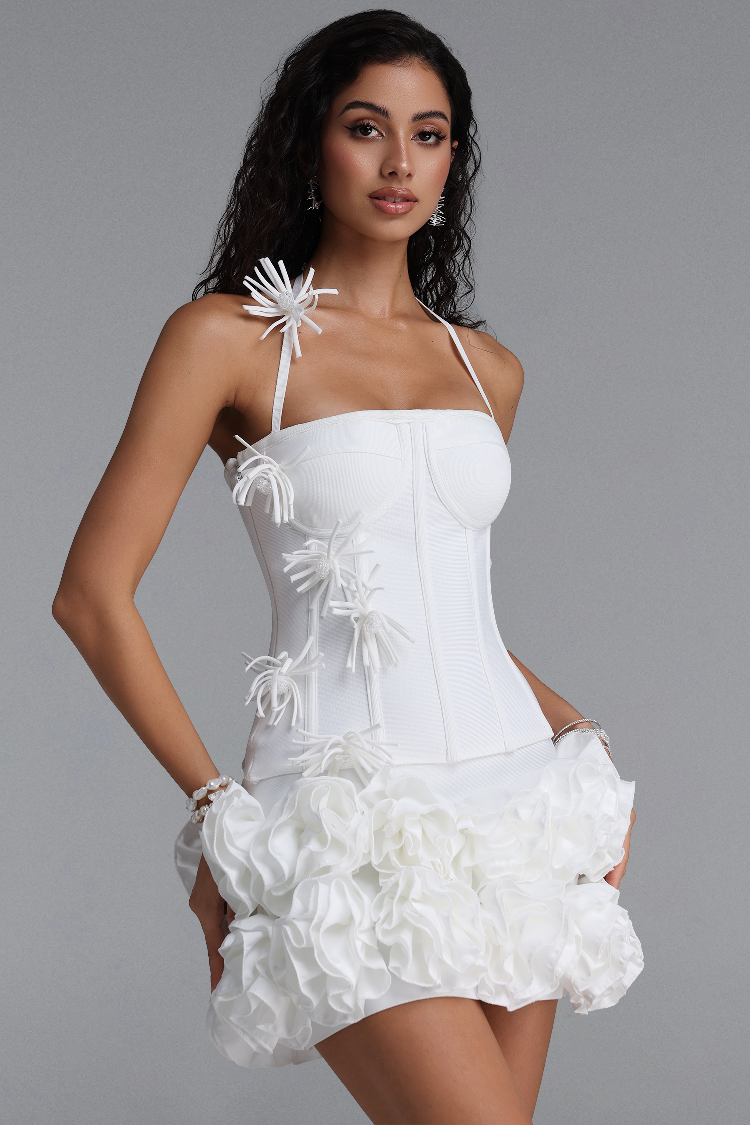Kolari Romantic Halter Corset Floral Bandage Top and Skirt Set
