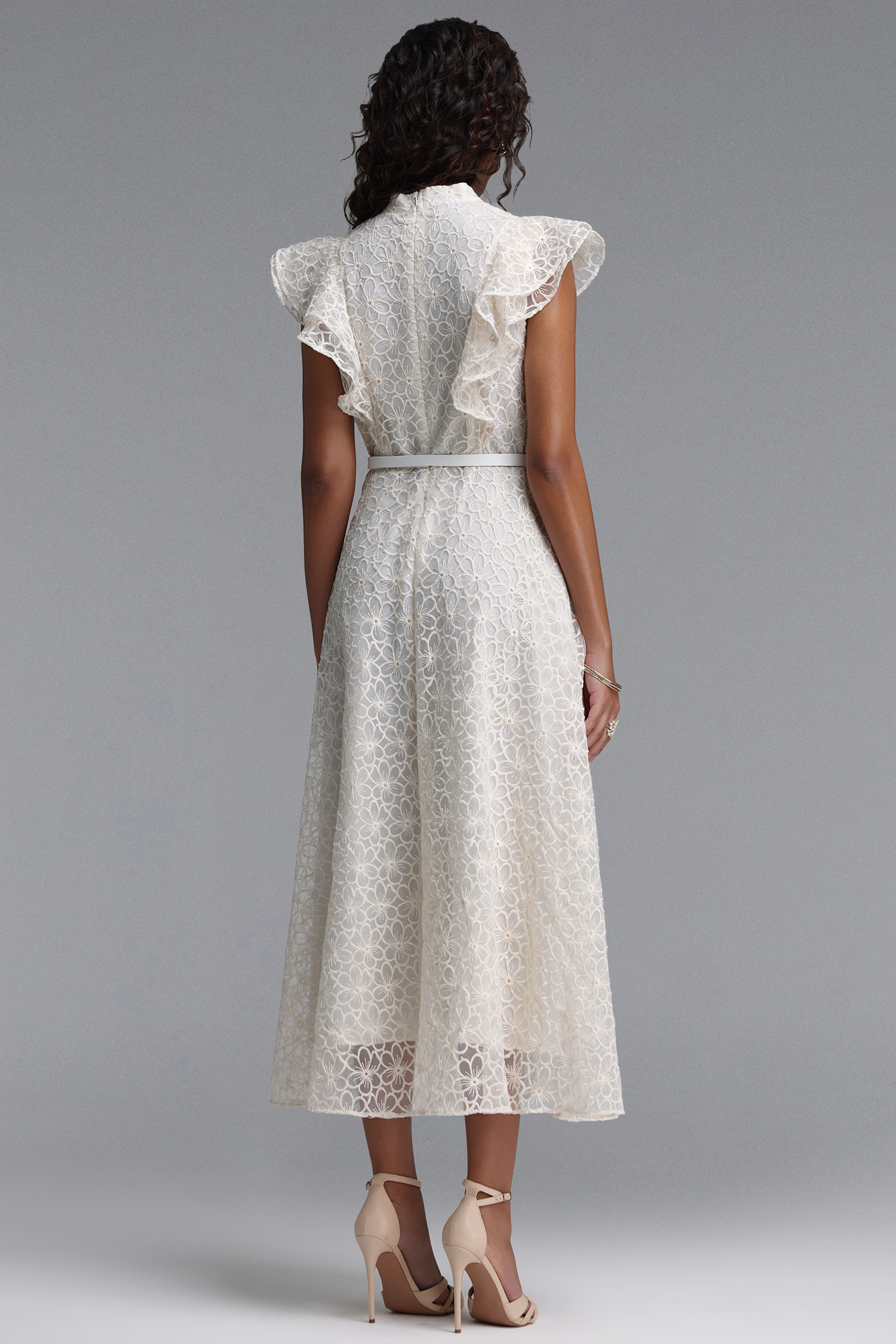 Rahan Elegant Cinched Ruffle Floral Woven Maxi Dress