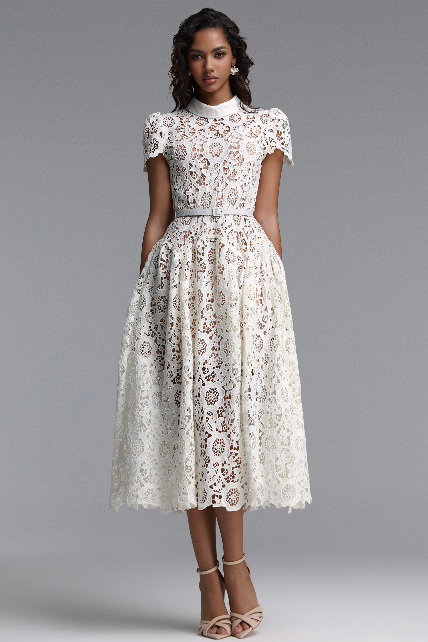 Flava Classic Tailored Short Sleeve Floral Lace Maxi Dress