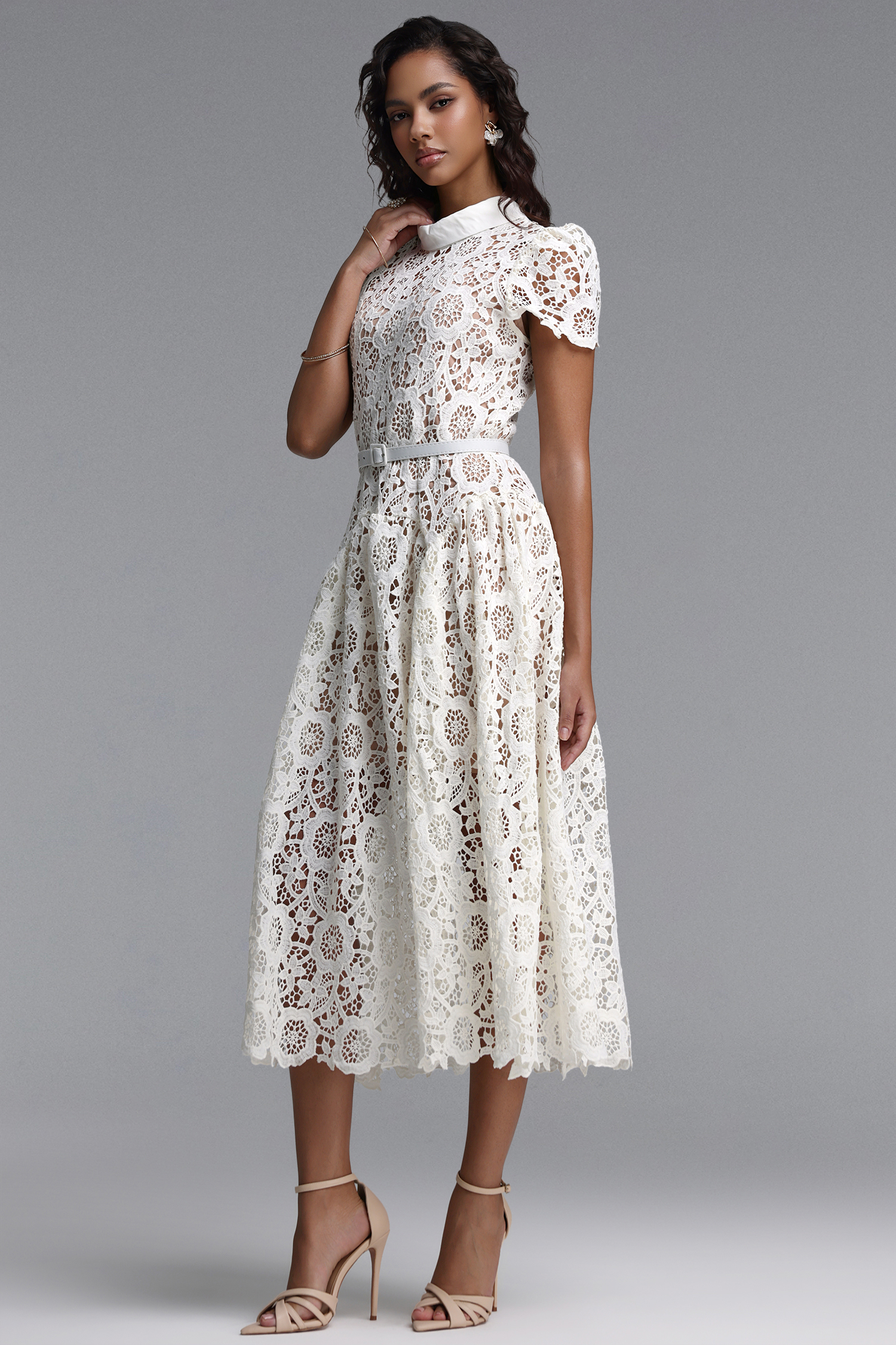 Flava Classic Tailored Short Sleeve Floral Lace Maxi Dress