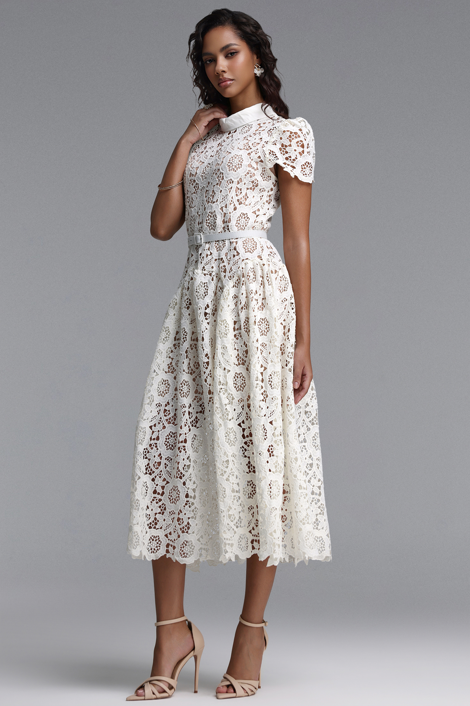 Flava Classic Tailored Short Sleeve Floral Lace Maxi Dress