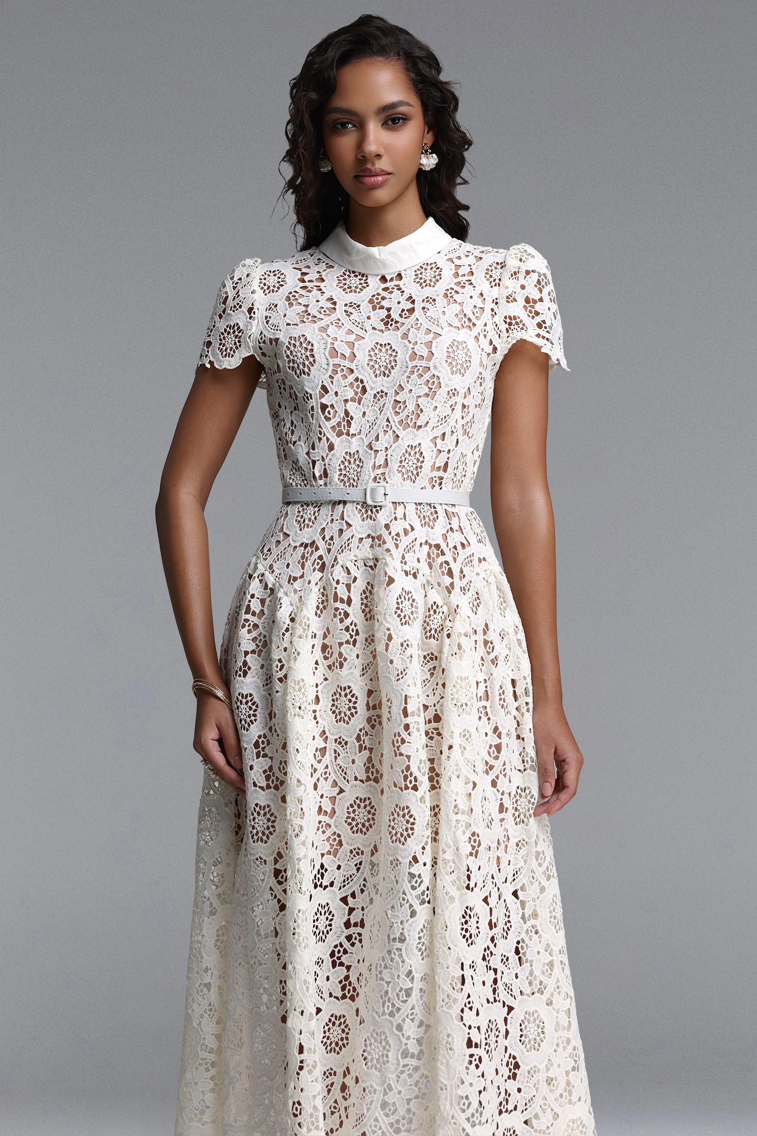 Flava Classic Tailored Short Sleeve Floral Lace Maxi Dress