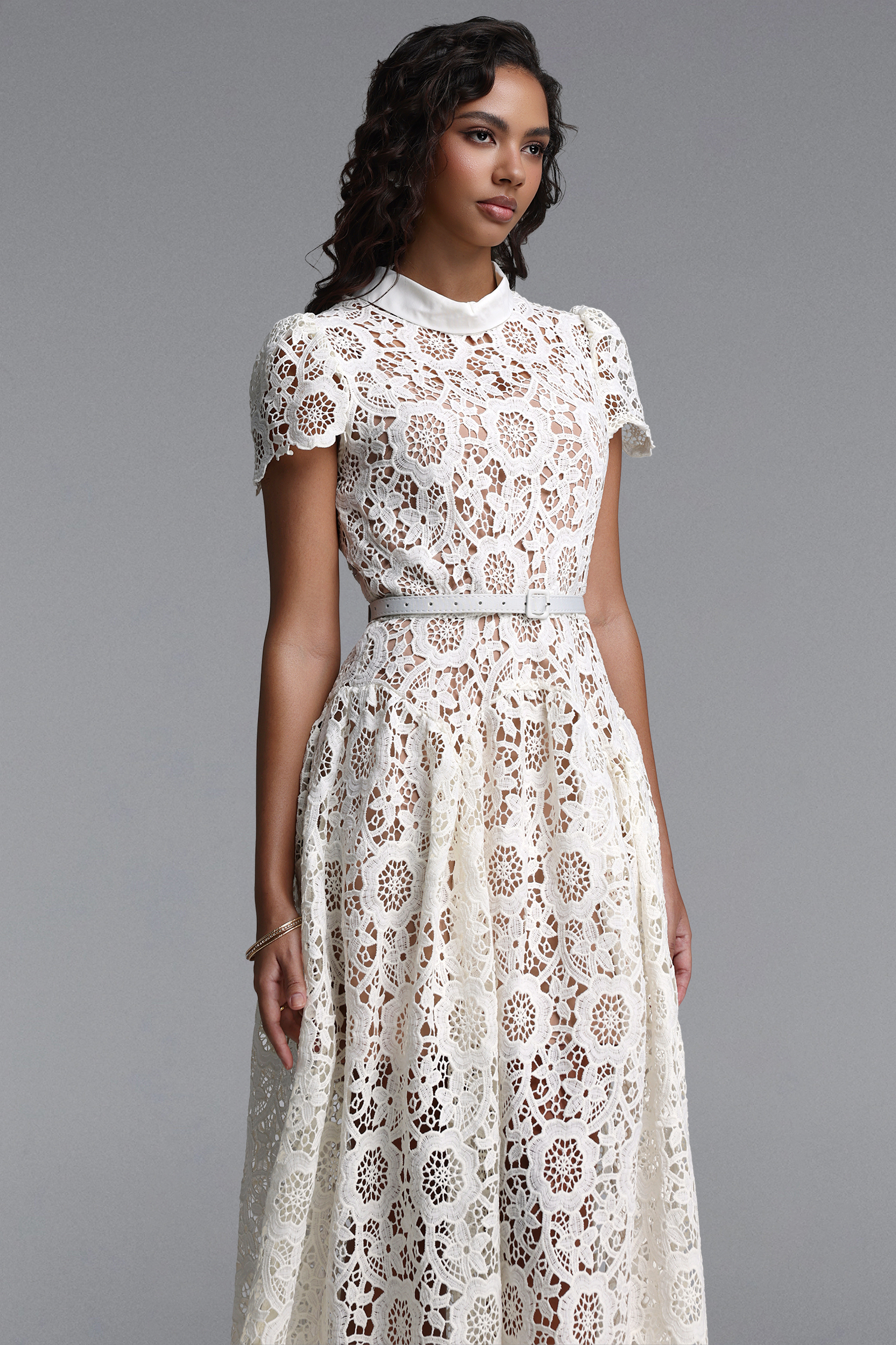 Flava Classic Tailored Short Sleeve Floral Lace Maxi Dress