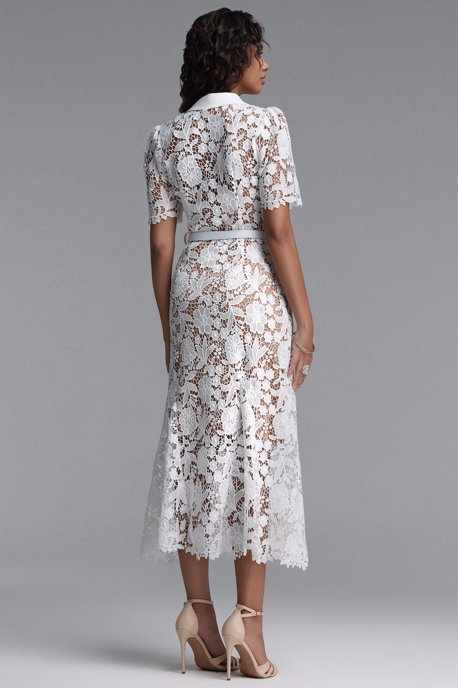 Sabryn Classic Tailored Short Sleeve Floral Lace Maxi Dress