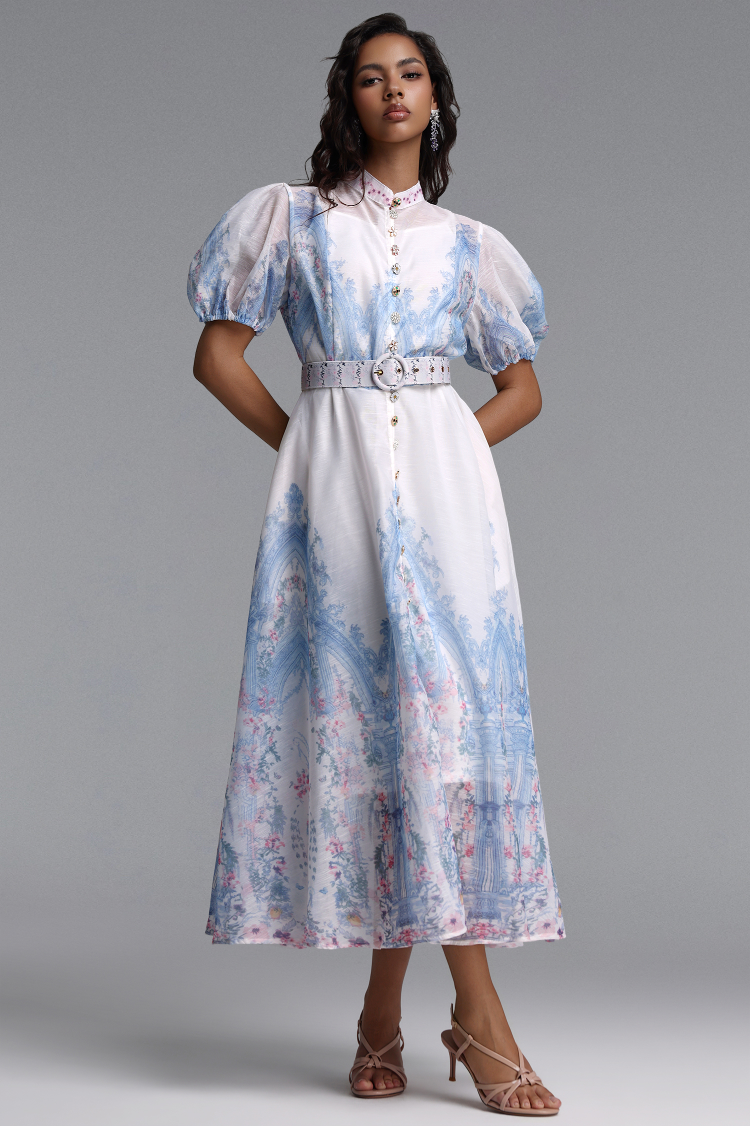 Xezey Resort Flowy Puff Sleeve Floral Print Woven Maxi Dress