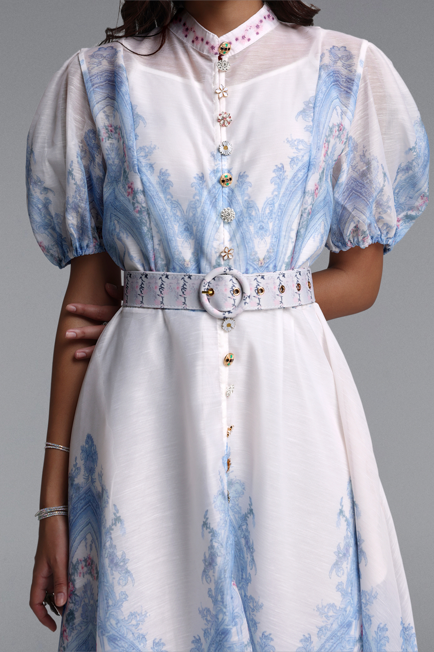 Xezey Resort Flowy Puff Sleeve Floral Print Woven Maxi Dress
