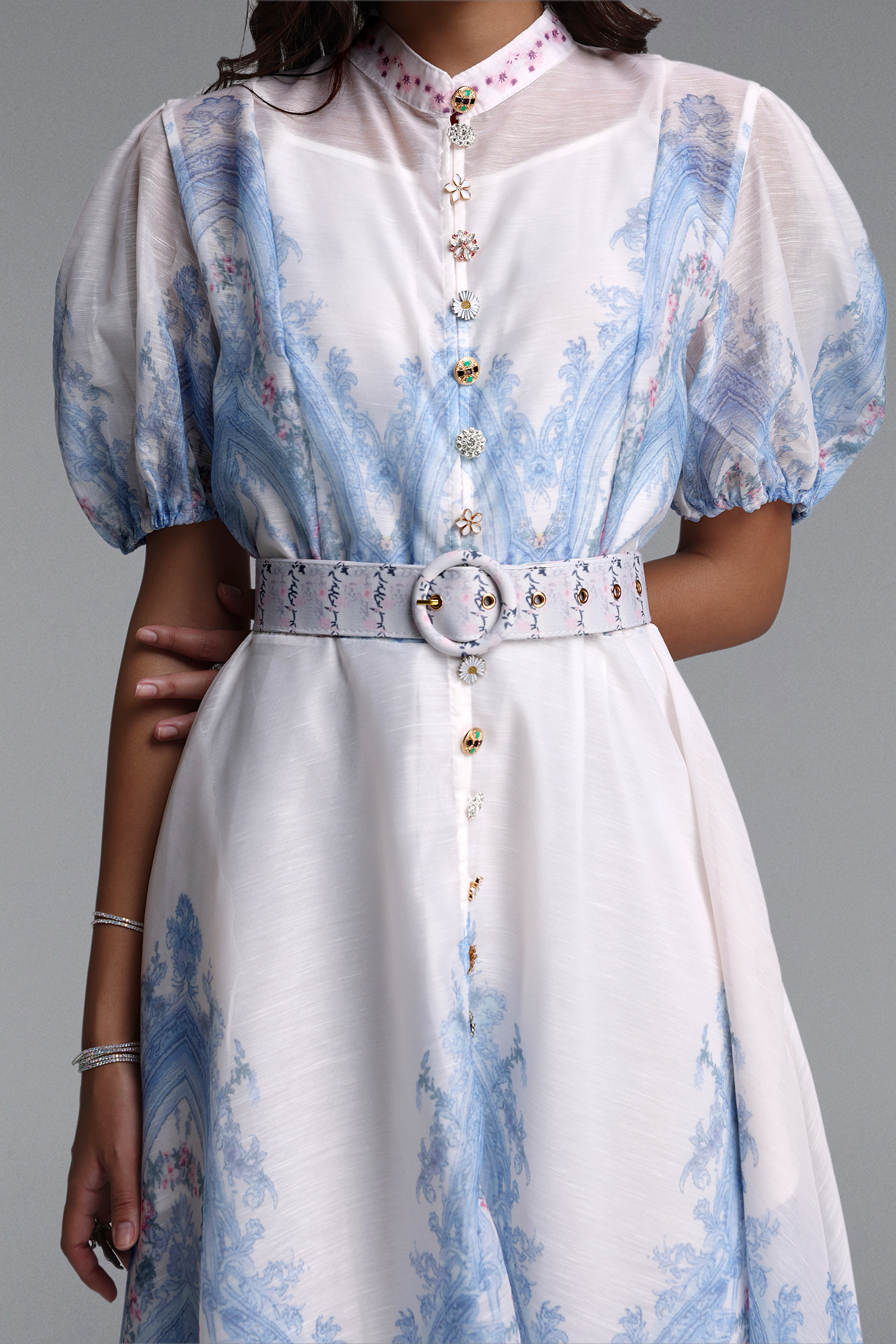 Xezey Resort Flowy Puff Sleeve Floral Print Woven Maxi Dress