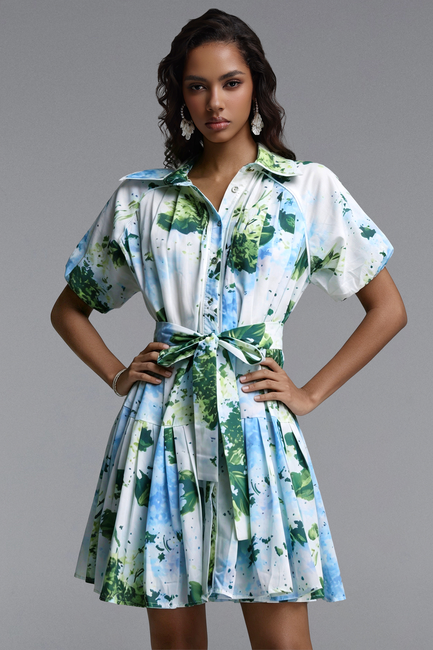 Haley Resort Flowy Short Sleeve Print Woven Mini Dress