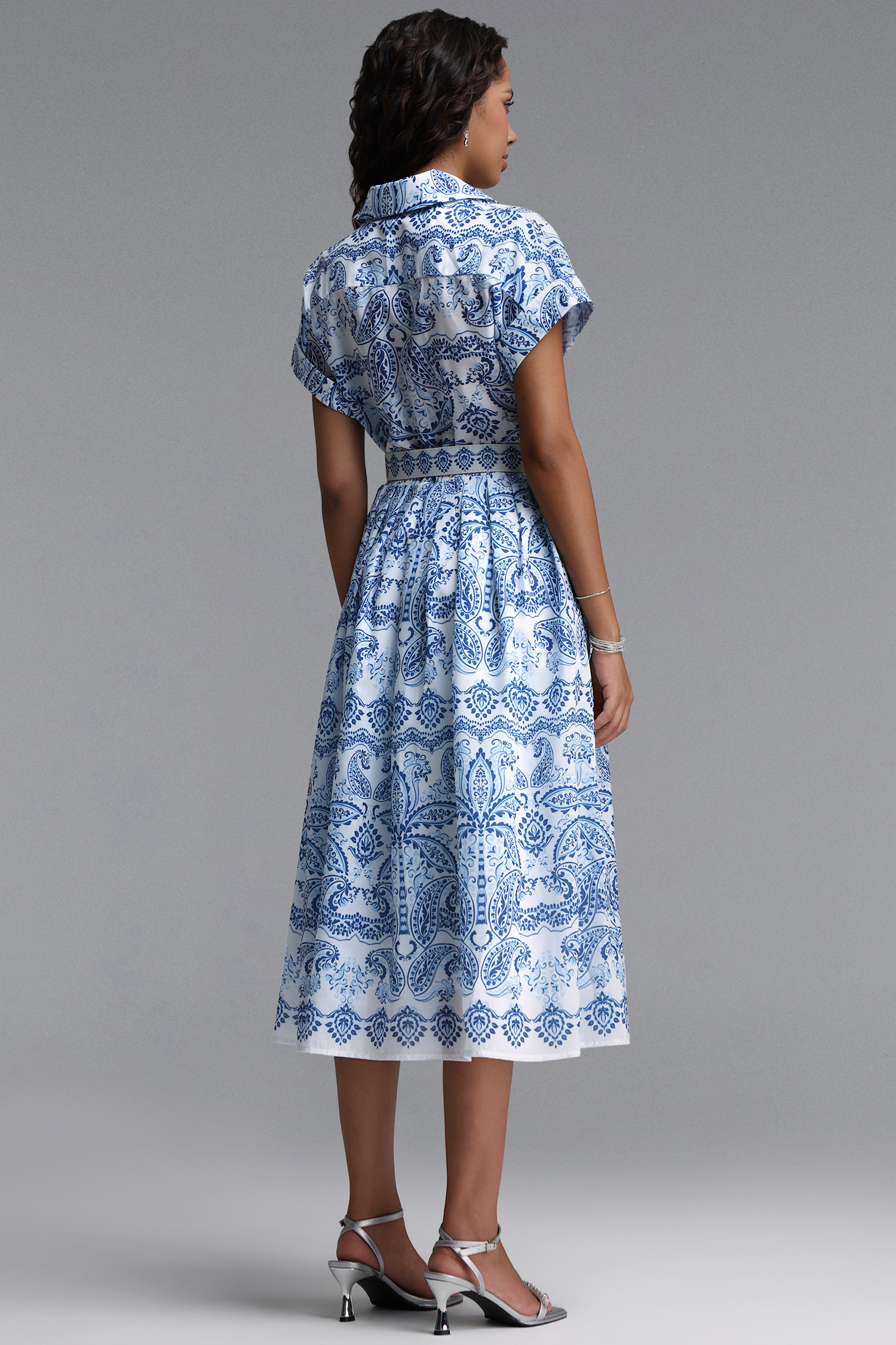 Zetia Classic Tailored Short Sleeve Print Woven Midi Dress