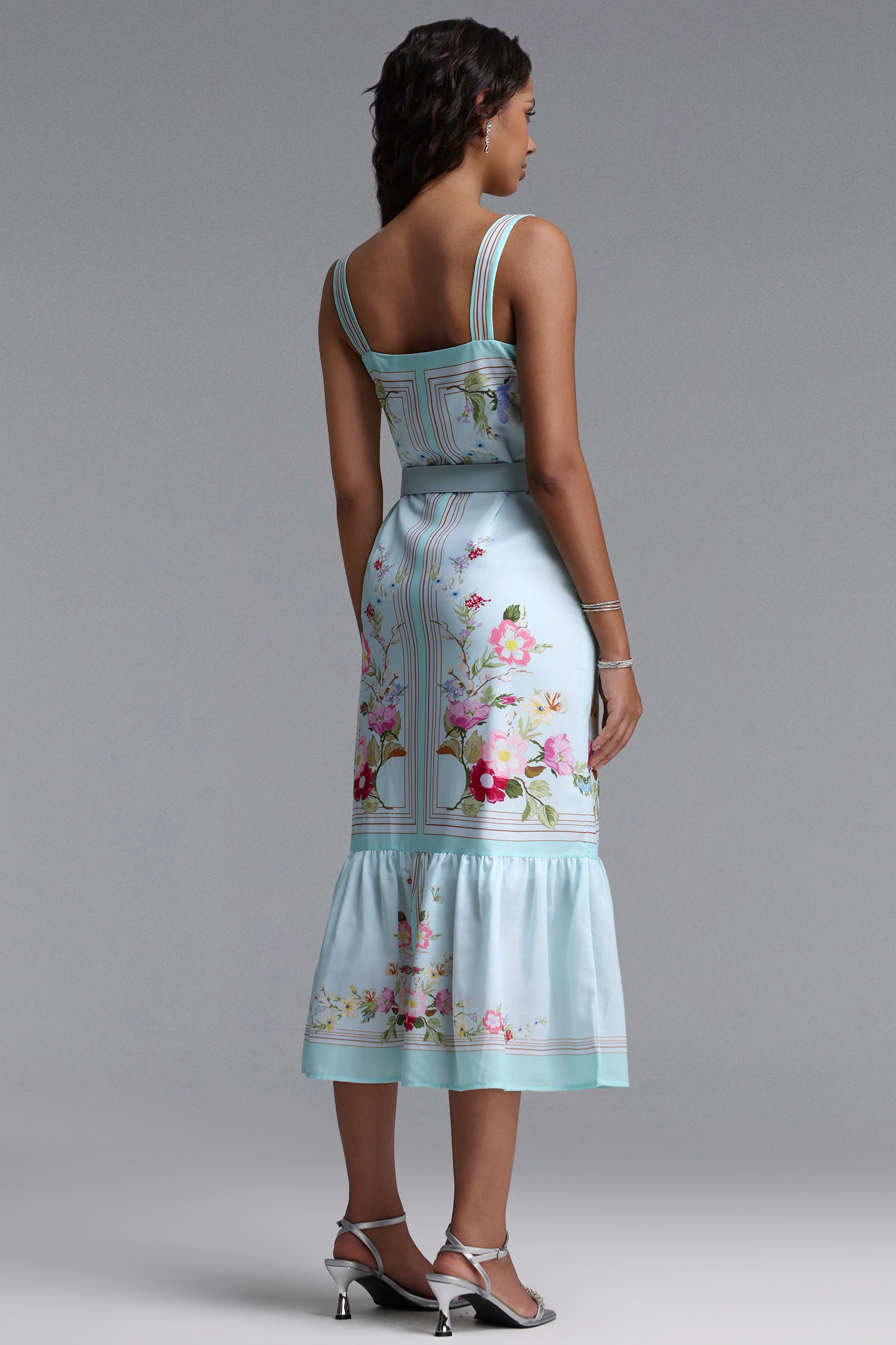 Gregorio Romantic Tailored Sleeveless Floral Print Woven Maxi Dress