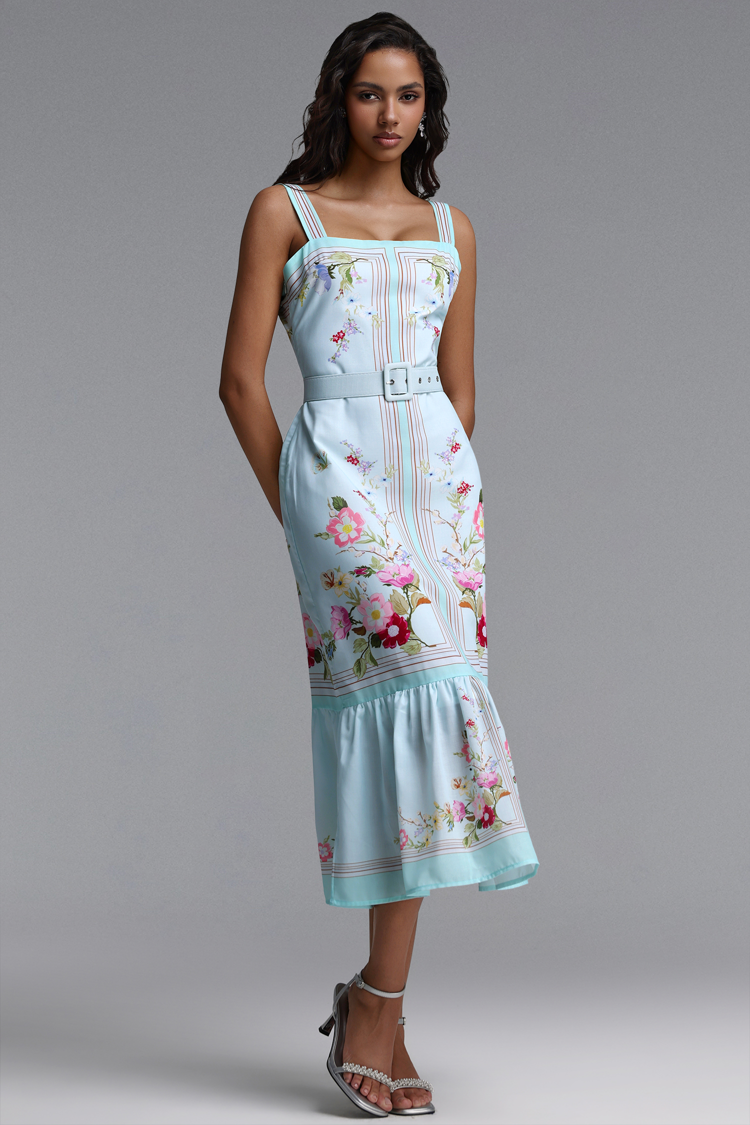 Gregorio Romantic Tailored Sleeveless Floral Print Woven Maxi Dress