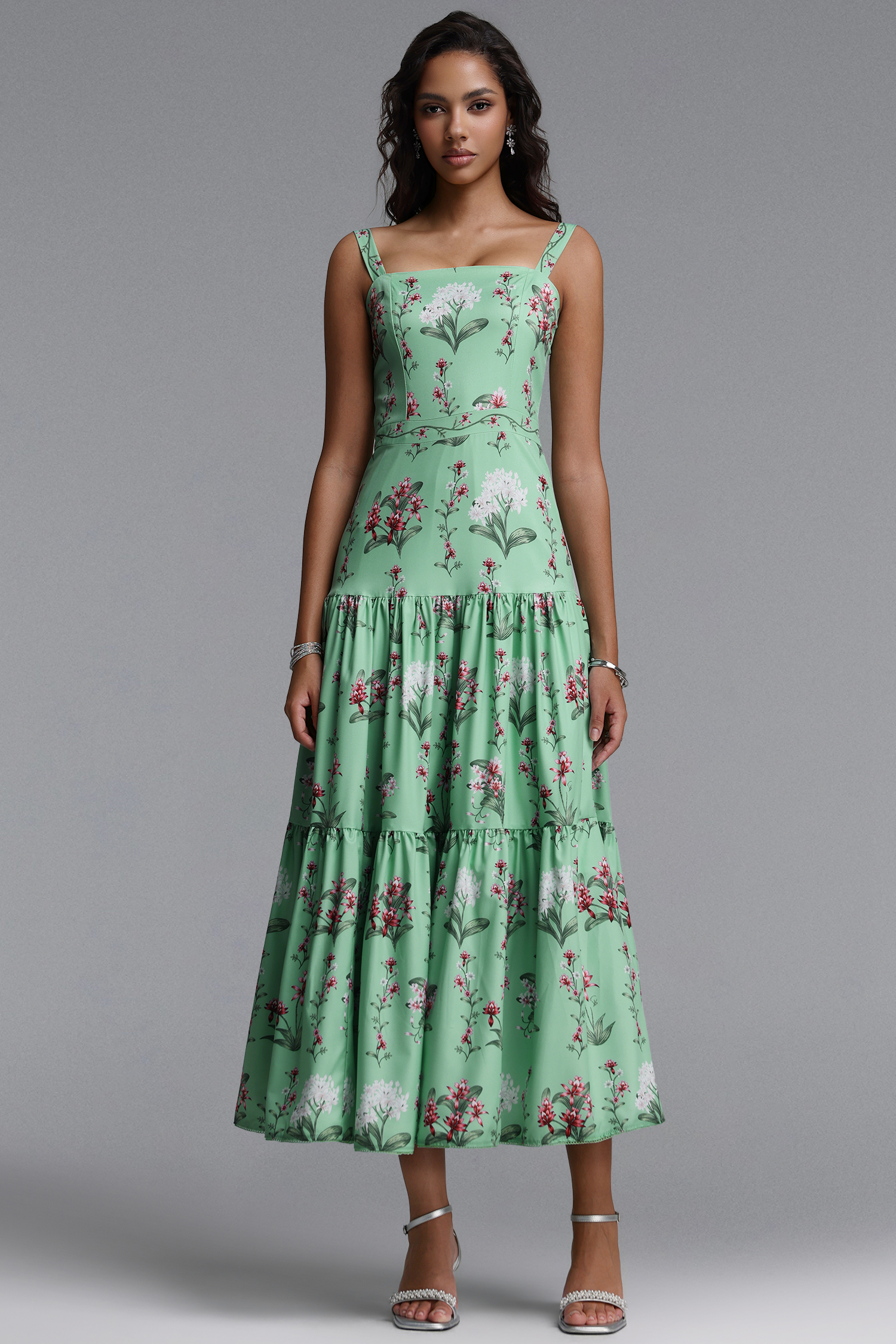 Yuio Resort Flowy Floral Print Woven Maxi Dress