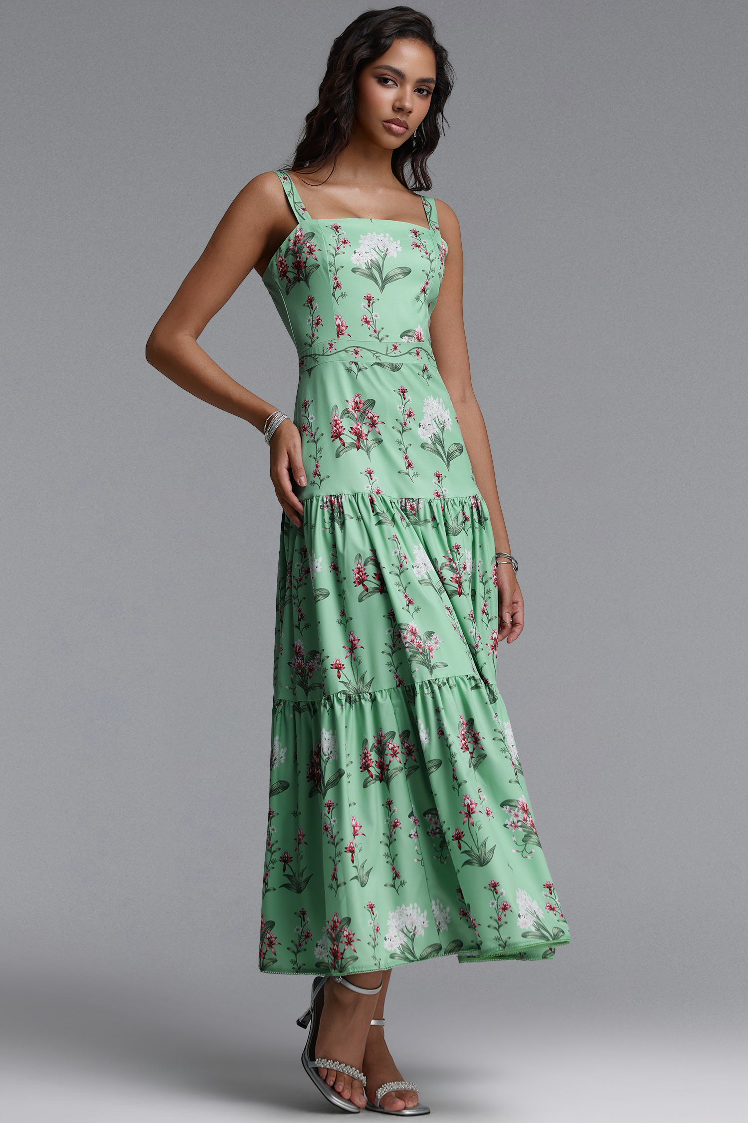 Yuio Resort Flowy Floral Print Woven Maxi Dress