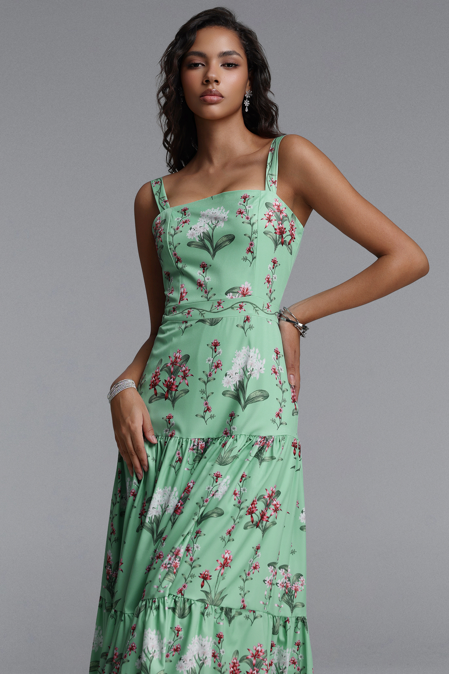 Yuio Resort Flowy Floral Print Woven Maxi Dress
