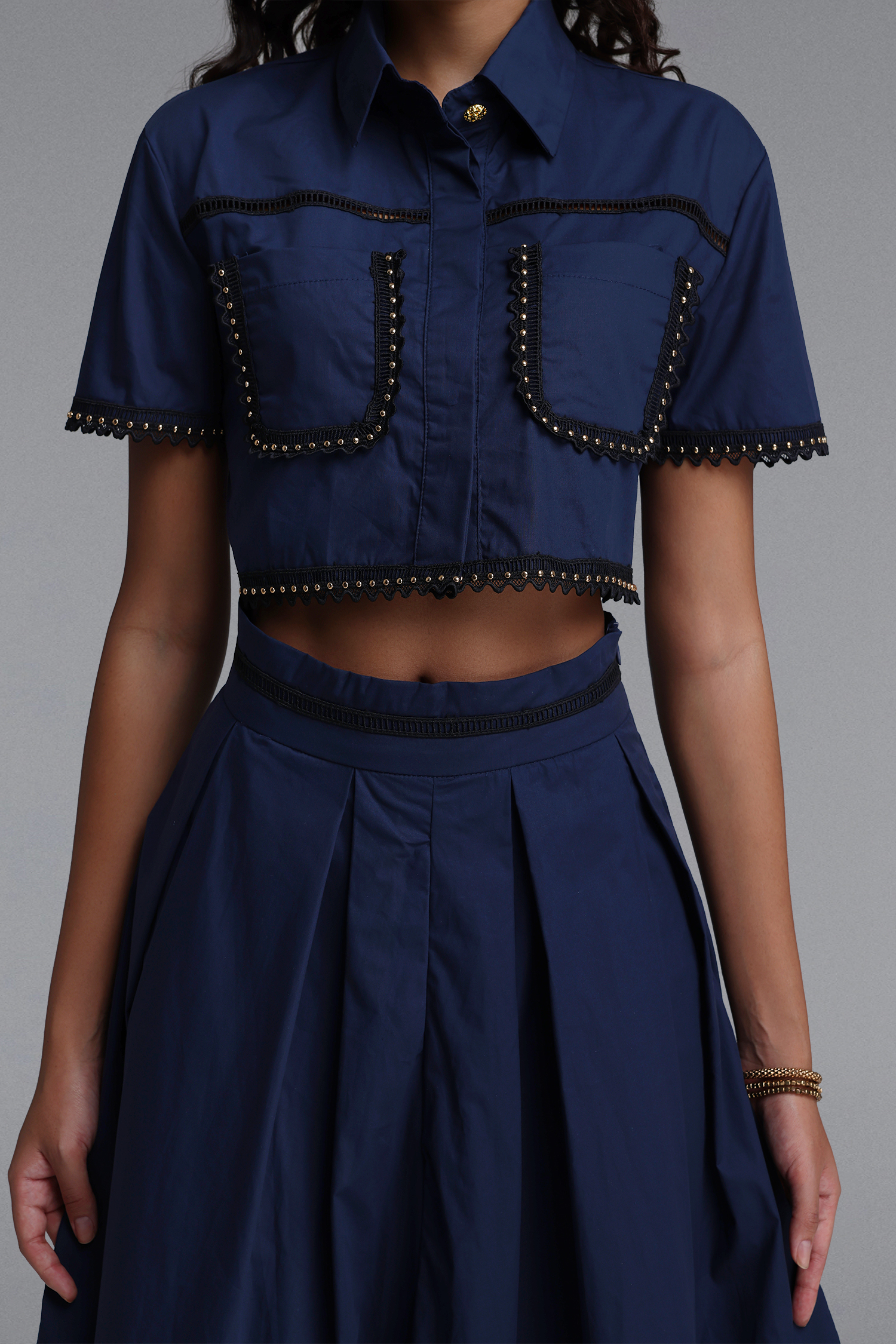 Naleza Elegant Tailored Short Sleeve Woven Top and Skirt Two Piece Set