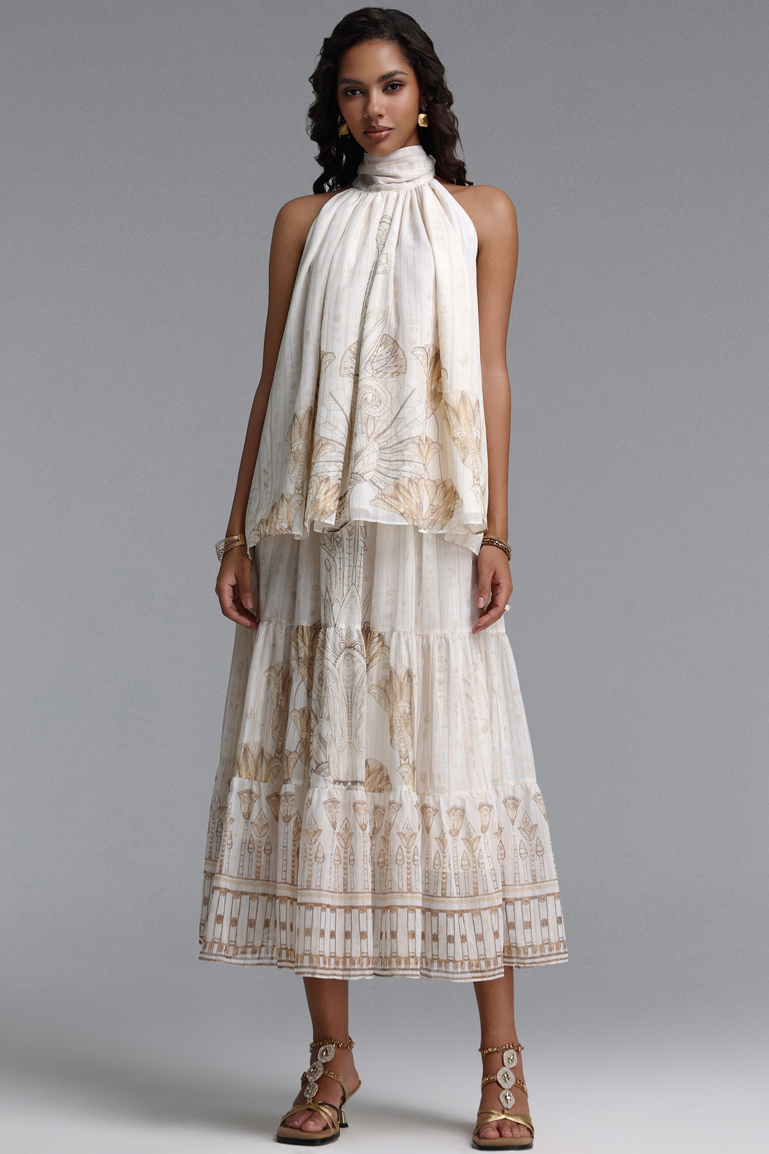 Kaiser Resort Flowy Sleeveless Floral Print Woven Top and Skirt Two Piece Set