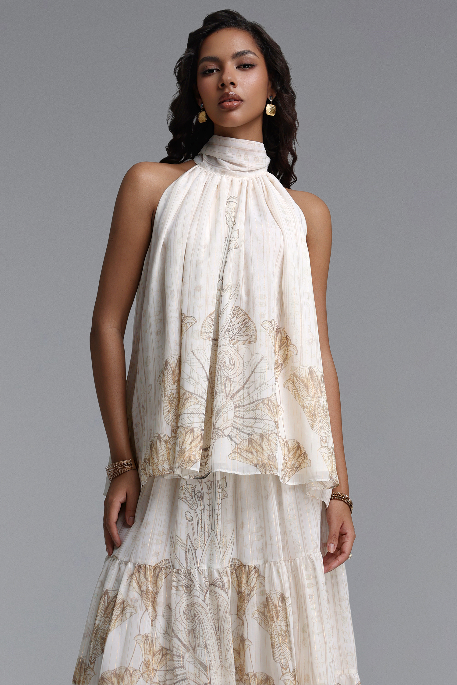 Kaiser Resort Flowy Sleeveless Floral Print Woven Top and Skirt Two Piece Set