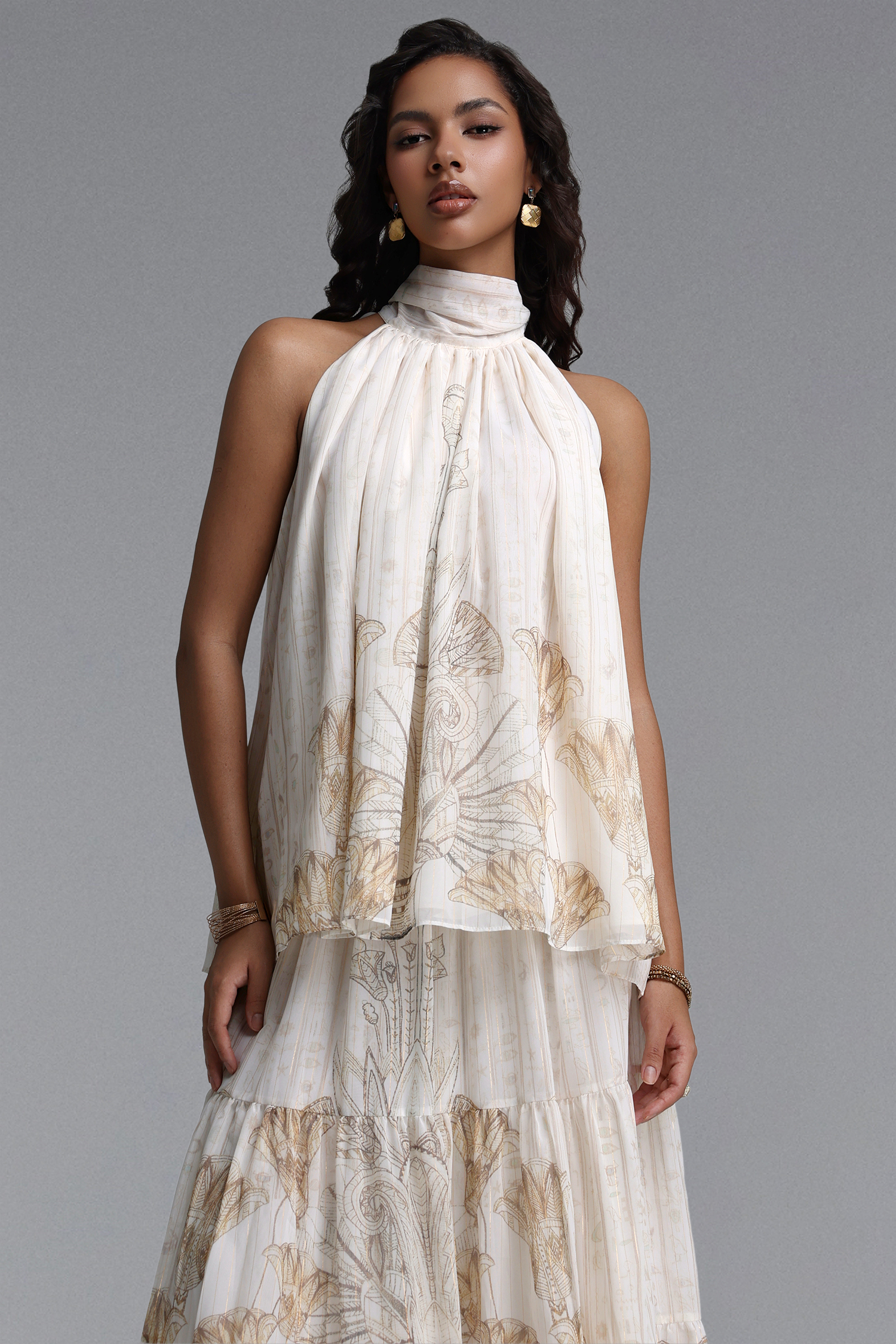 Kaiser Resort Flowy Sleeveless Floral Print Woven Top and Skirt Two Piece Set