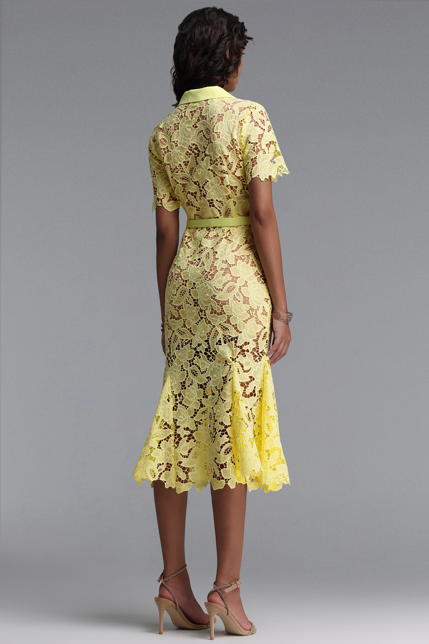 Thalassa Classic Tailored Short Sleeve Floral Lace Maxi Dress
