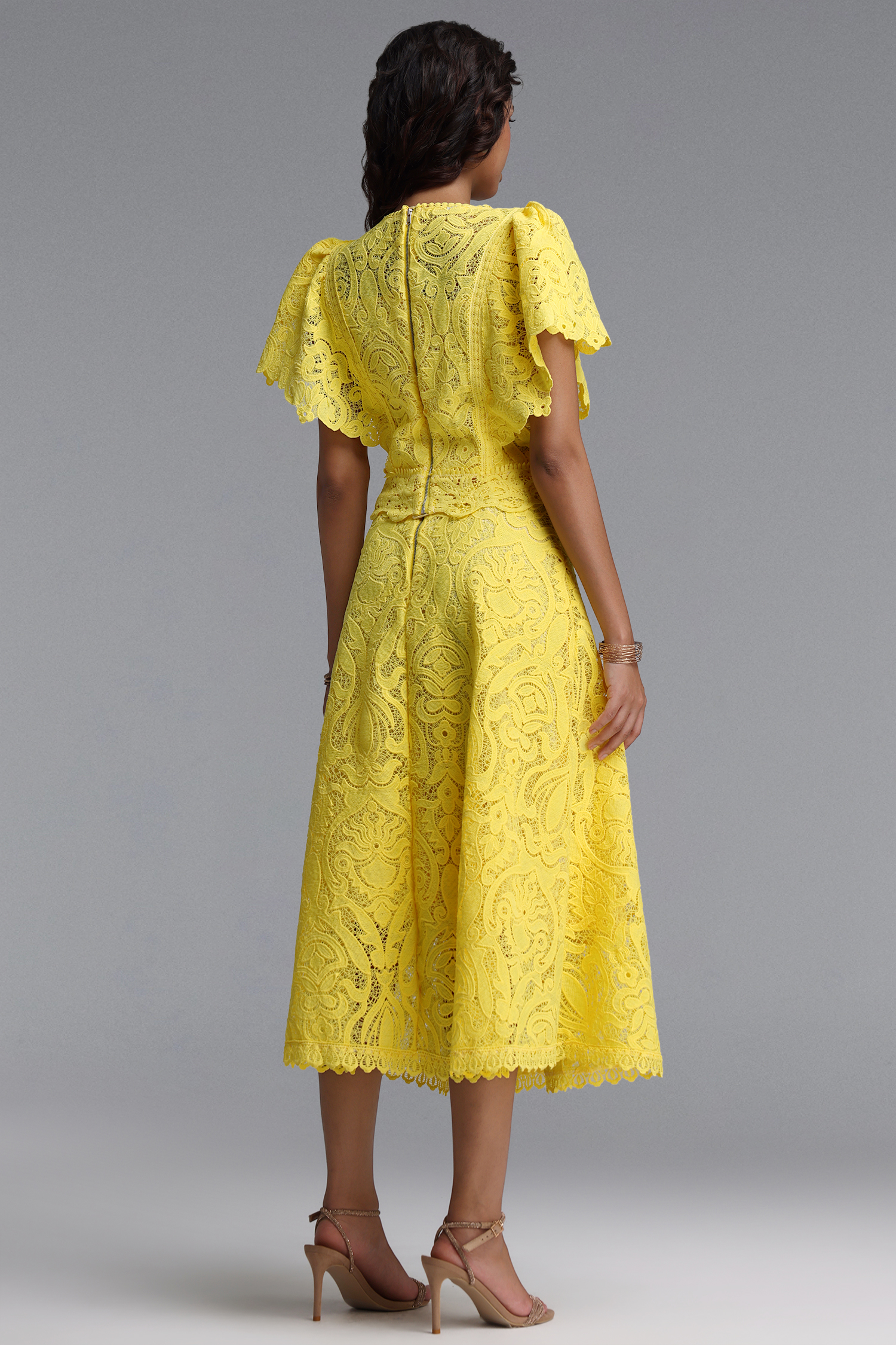 Pamak Romantic Tailored Ruffle Lace Maxi Dress