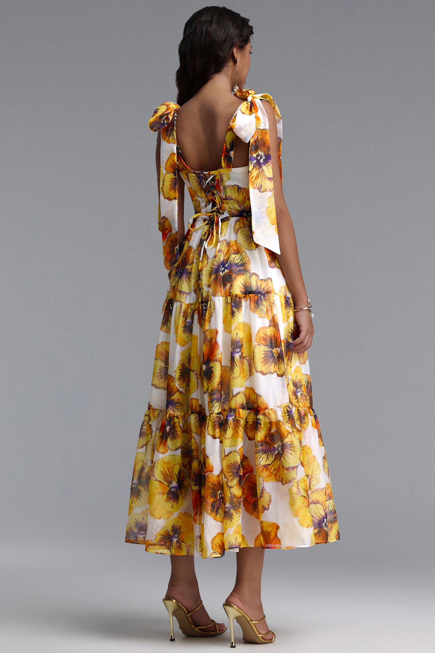 Keryn Romantic Flowy Floral Print Chiffon Maxi Dress