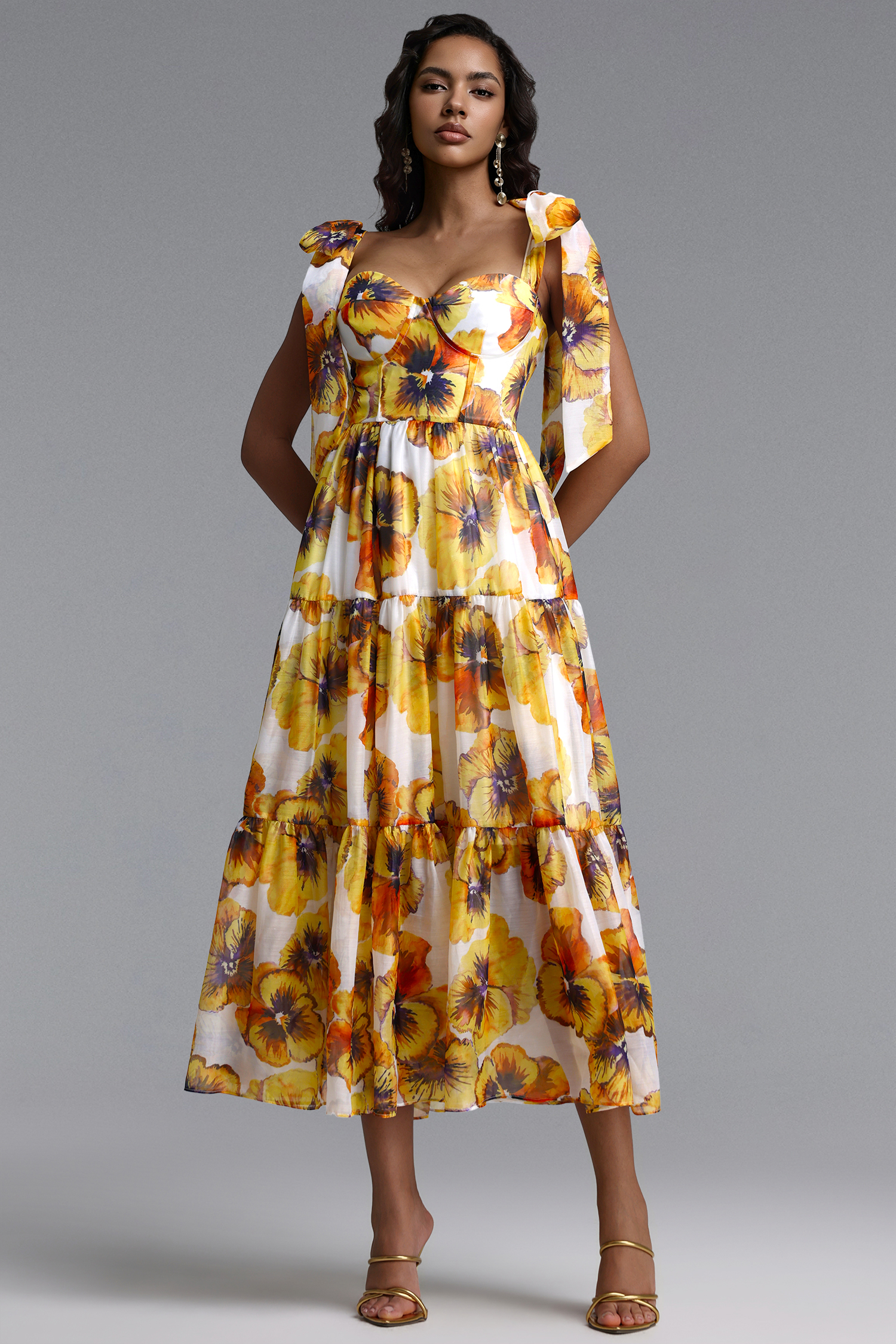 Keryn Romantic Flowy Floral Print Chiffon Maxi Dress