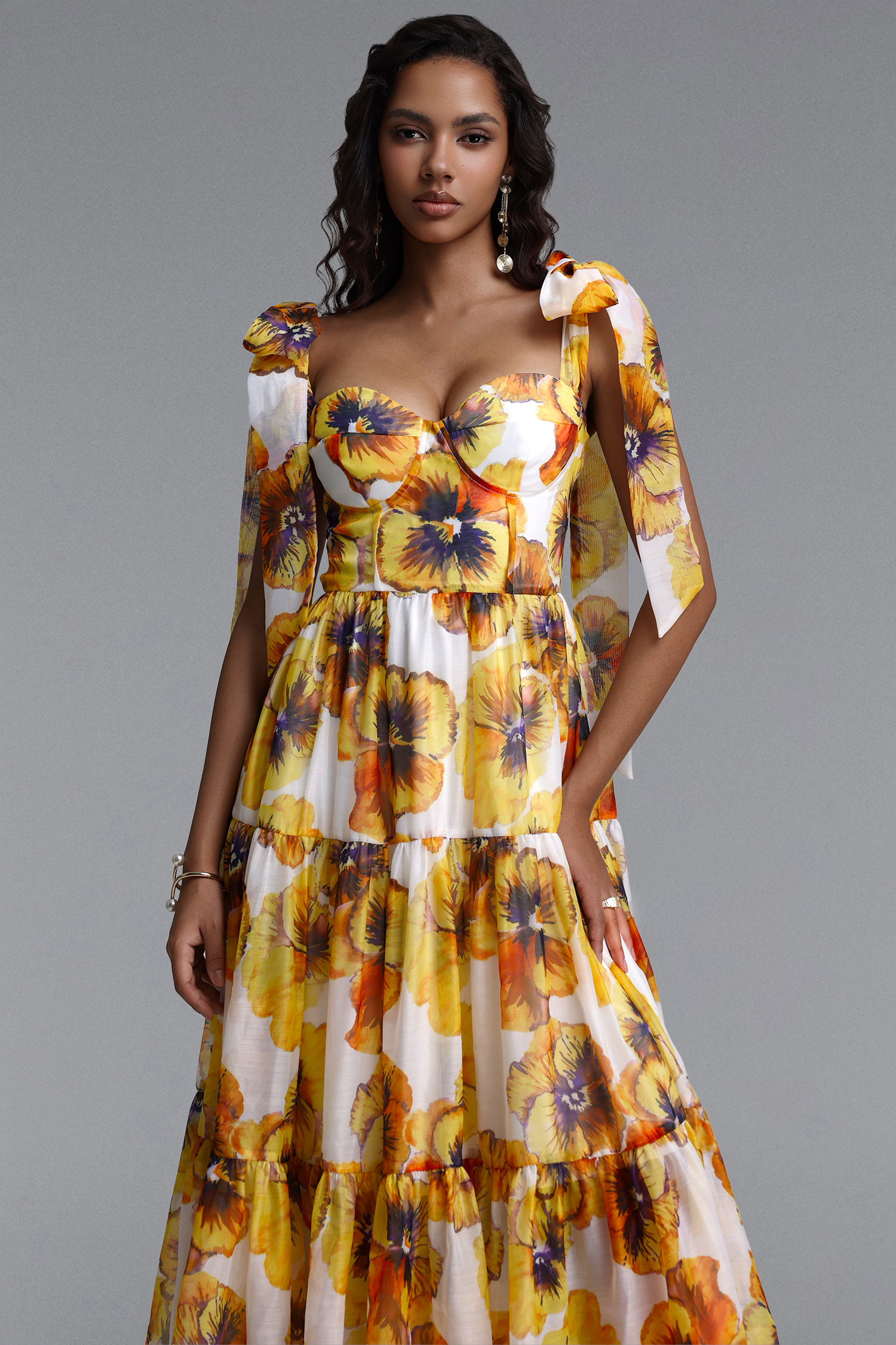 Keryn Romantic Flowy Floral Print Chiffon Maxi Dress