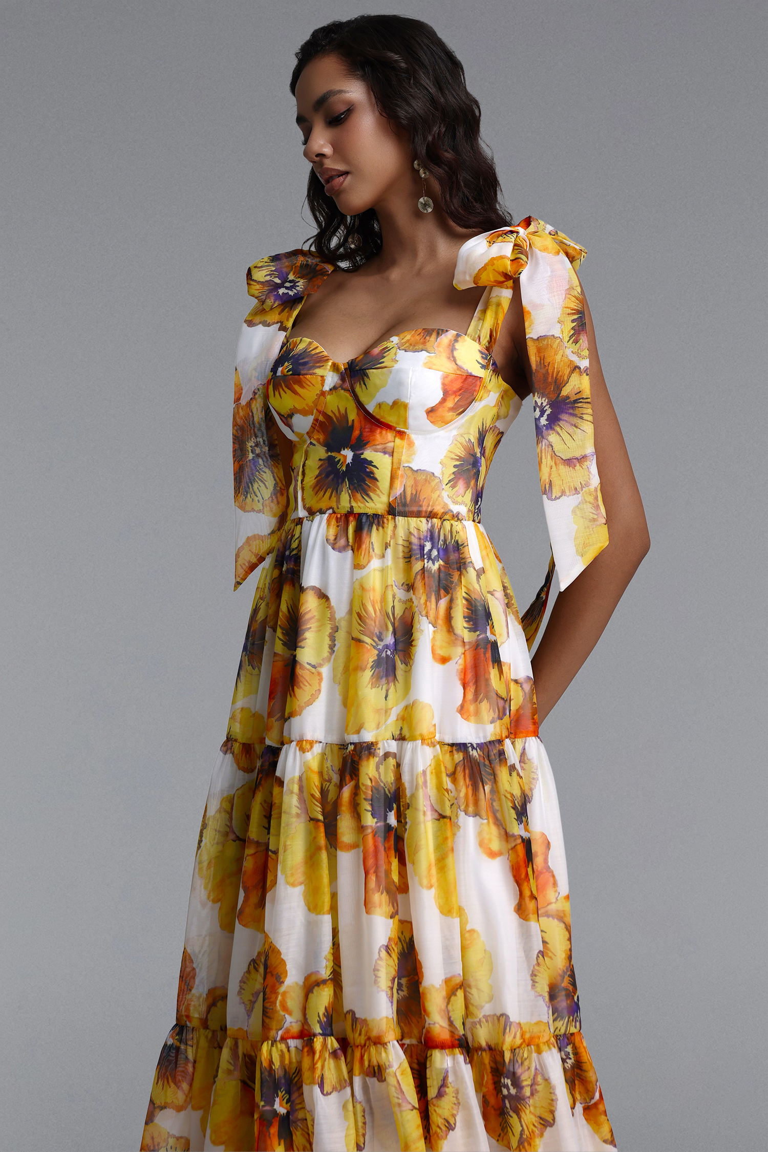 Keryn Romantic Flowy Floral Print Chiffon Maxi Dress
