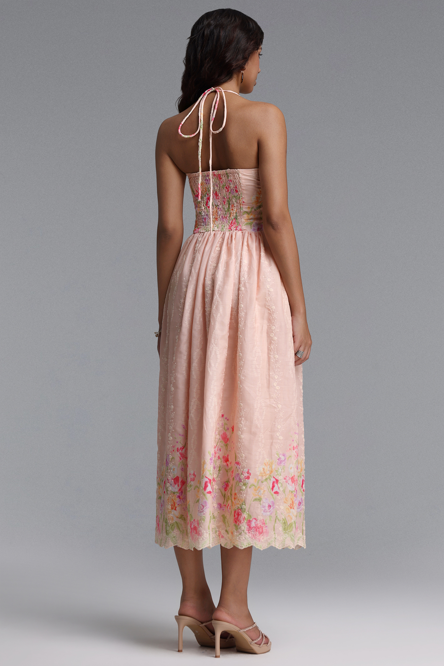 Emory Resort Flowy Spaghetti Strap Bow Floral Print Woven Pink Maxi Dress