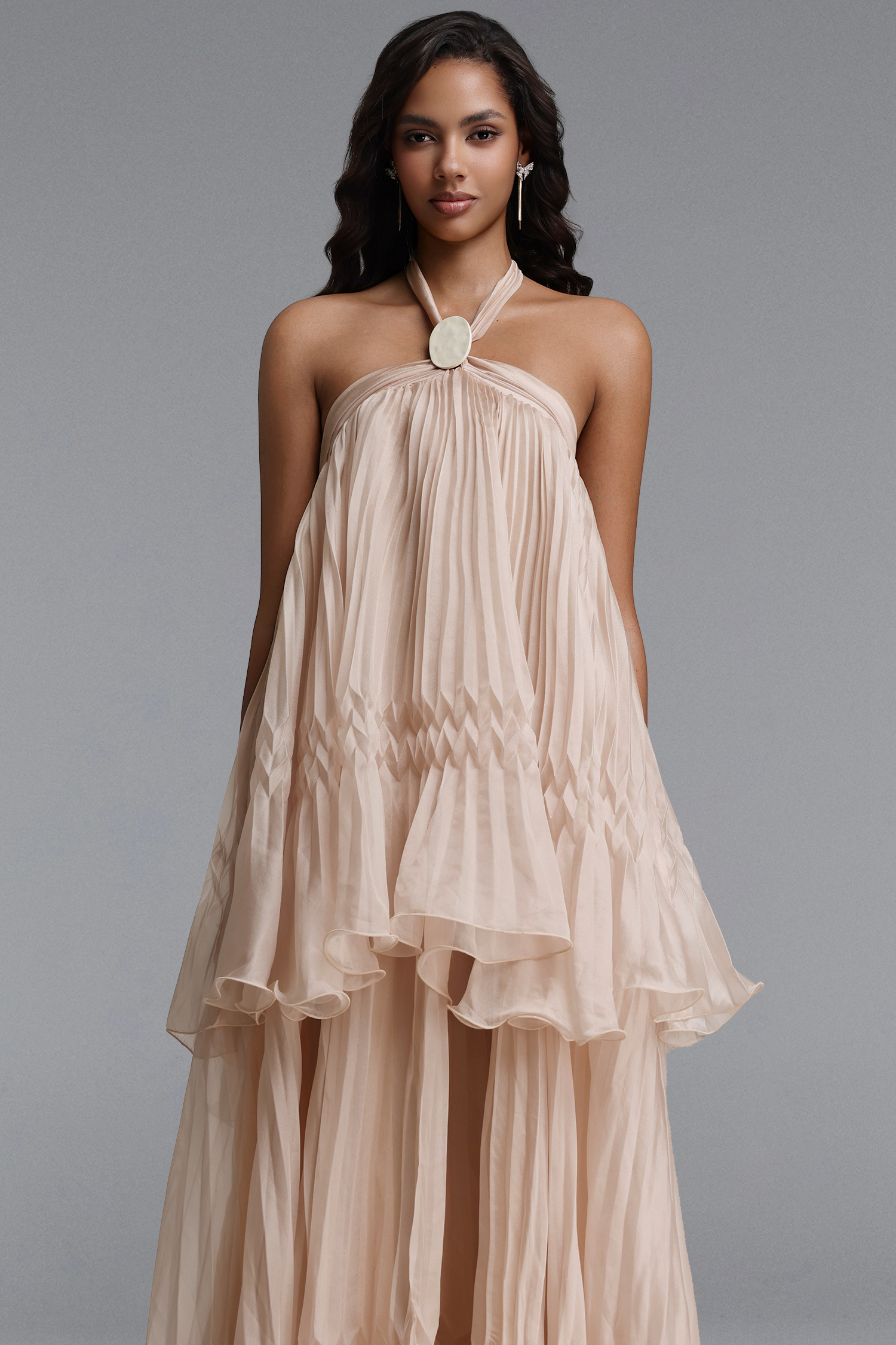 Ernie Resort Flowy Sleeveless Pleated Woven Maxi Dress