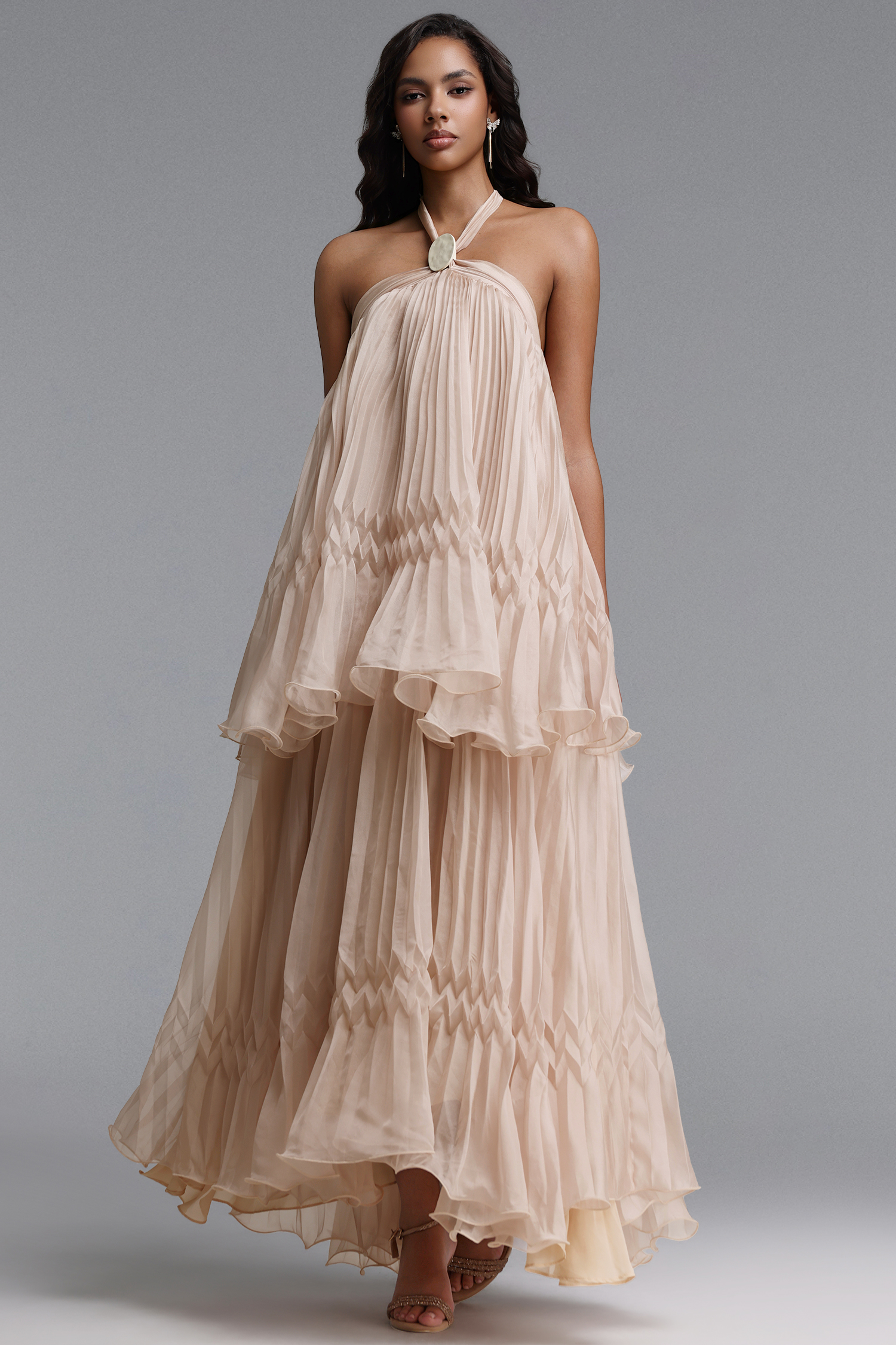 Ernie Resort Flowy Sleeveless Pleated Woven Maxi Dress