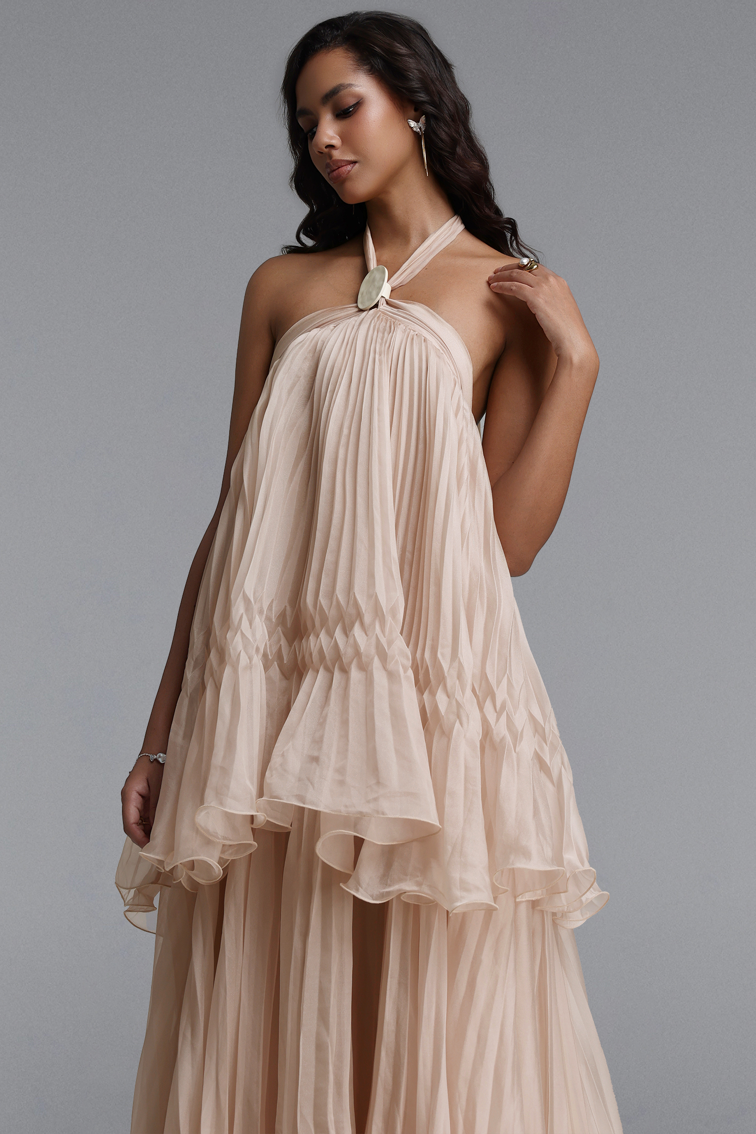 Ernie Resort Flowy Sleeveless Pleated Woven Maxi Dress