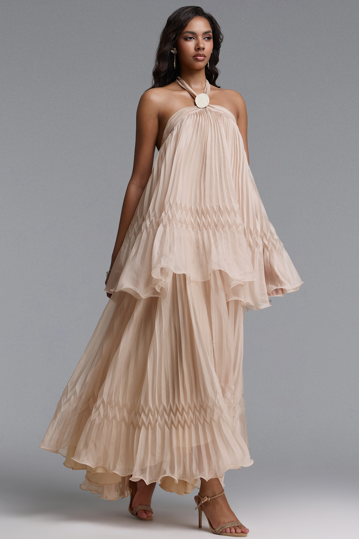 Ernie Resort Flowy Sleeveless Pleated Woven Maxi Dress